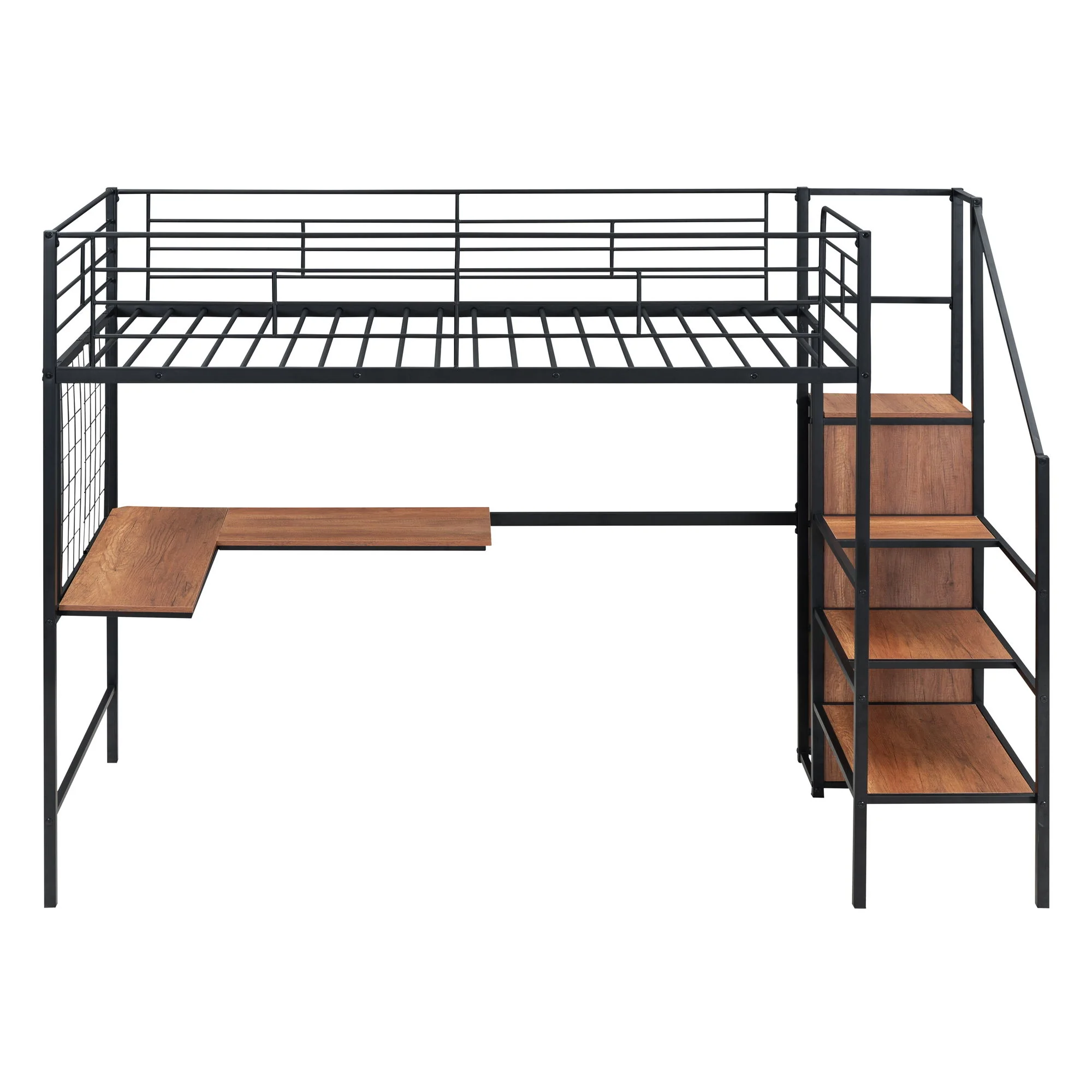 Loft Bed With Desk And Grid, Stylish Frame With Lateral Storage Ladder And Wardrobe - Image 14