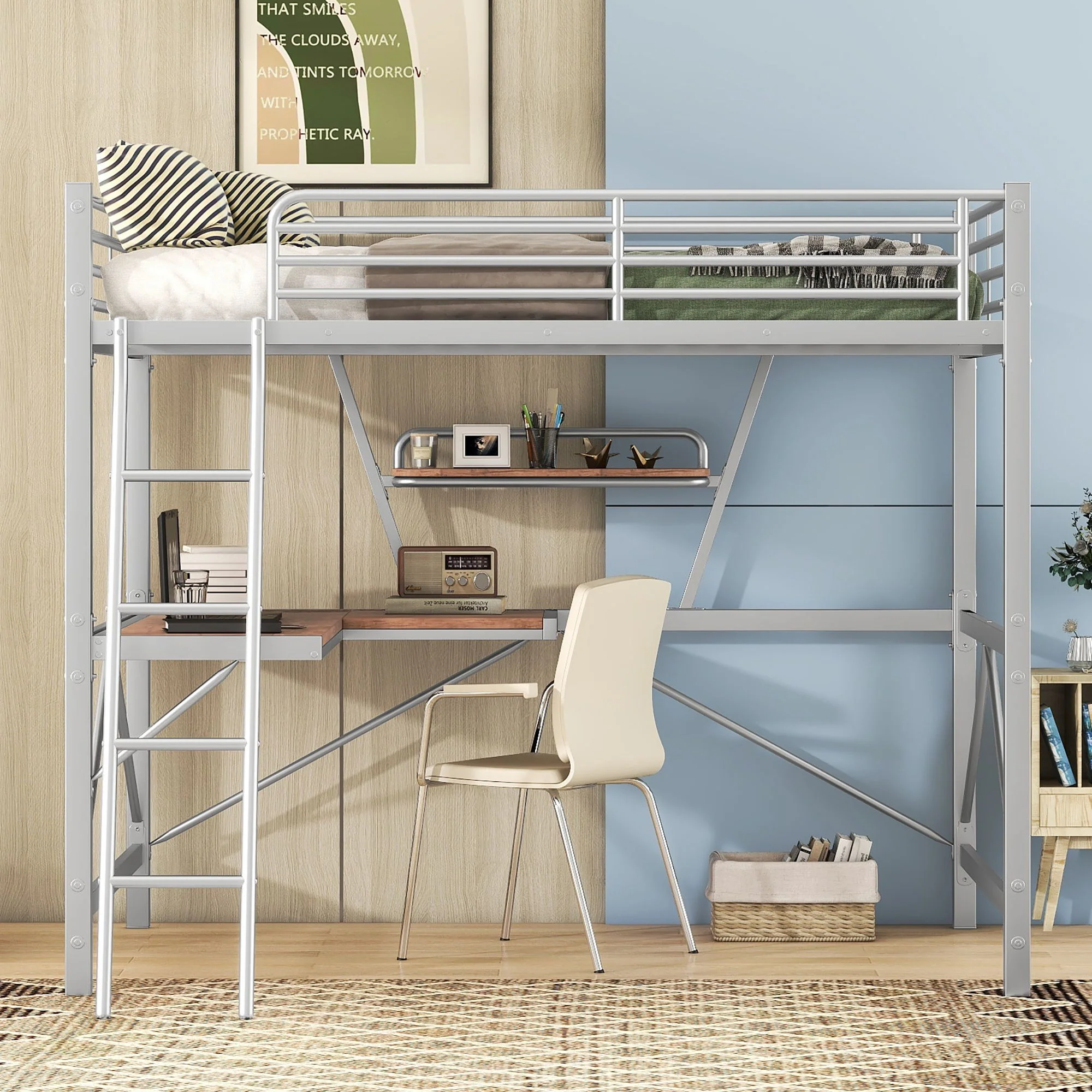 Loft Bed With Desk And Shelf, Modern Design - Image 17