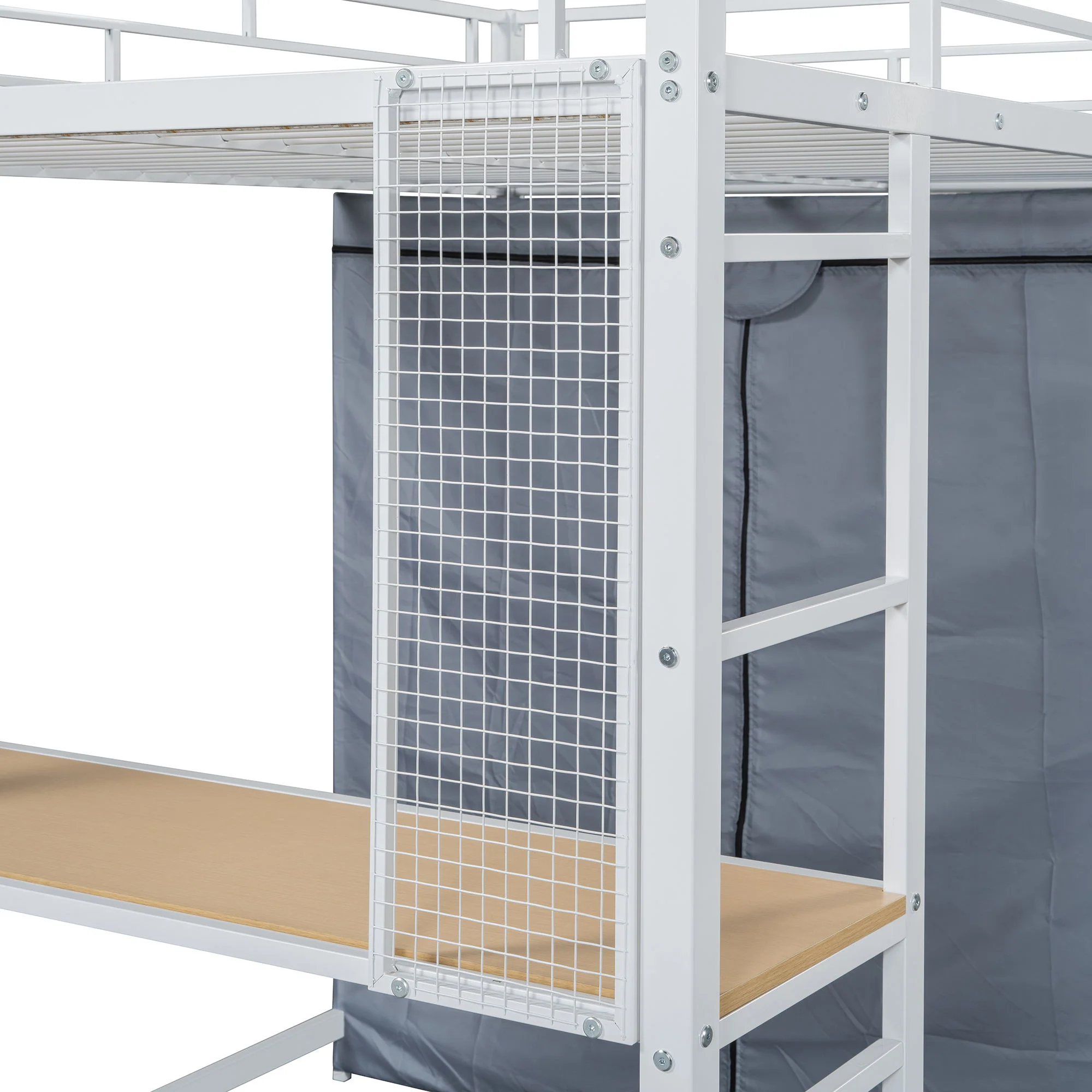 Loft Bed With Desk, Shelves, Power Outlet, LED Light And Wardrobe - Image 21