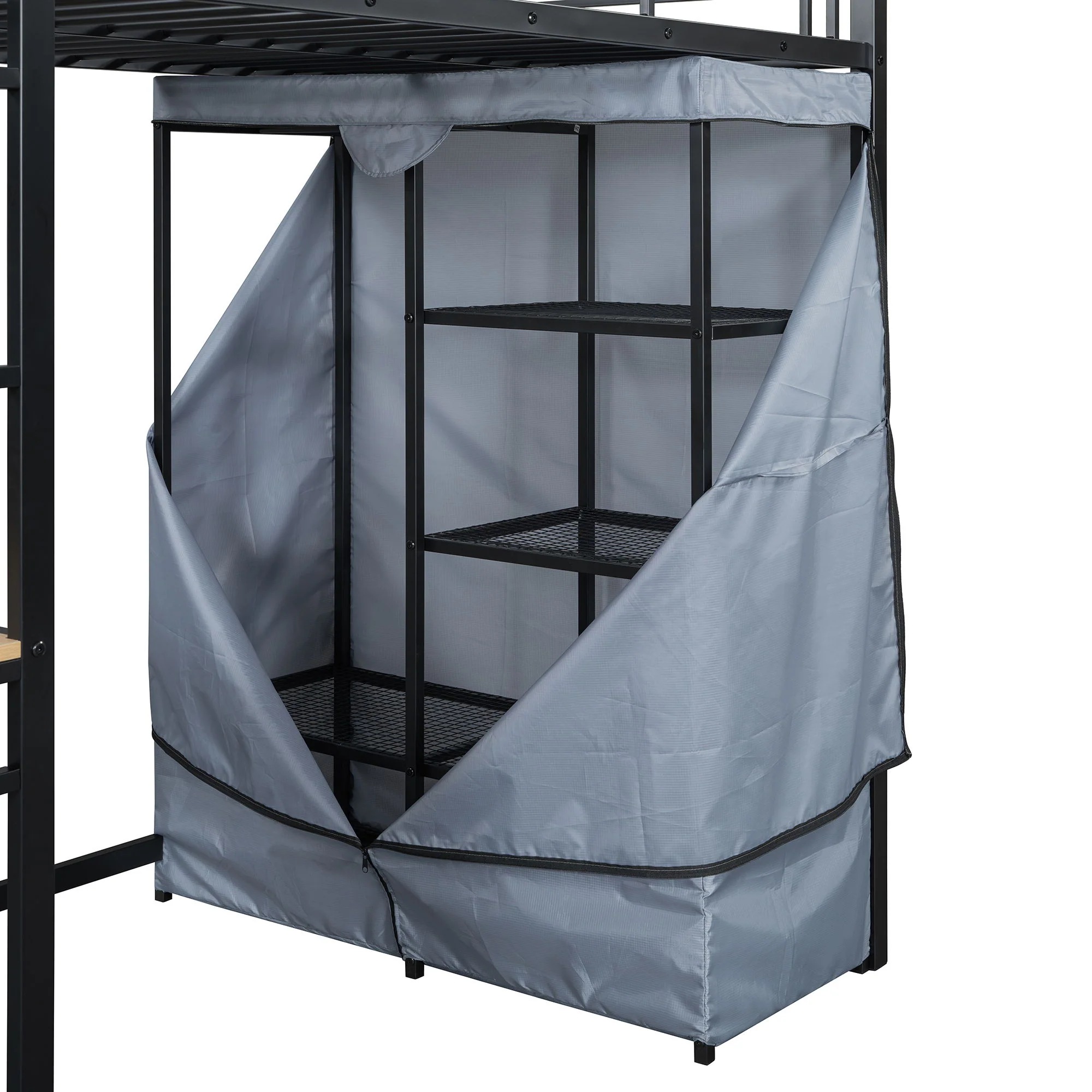 Loft Bed With Desk, Shelves, Power Outlet, LED Light And Wardrobe - Image 6
