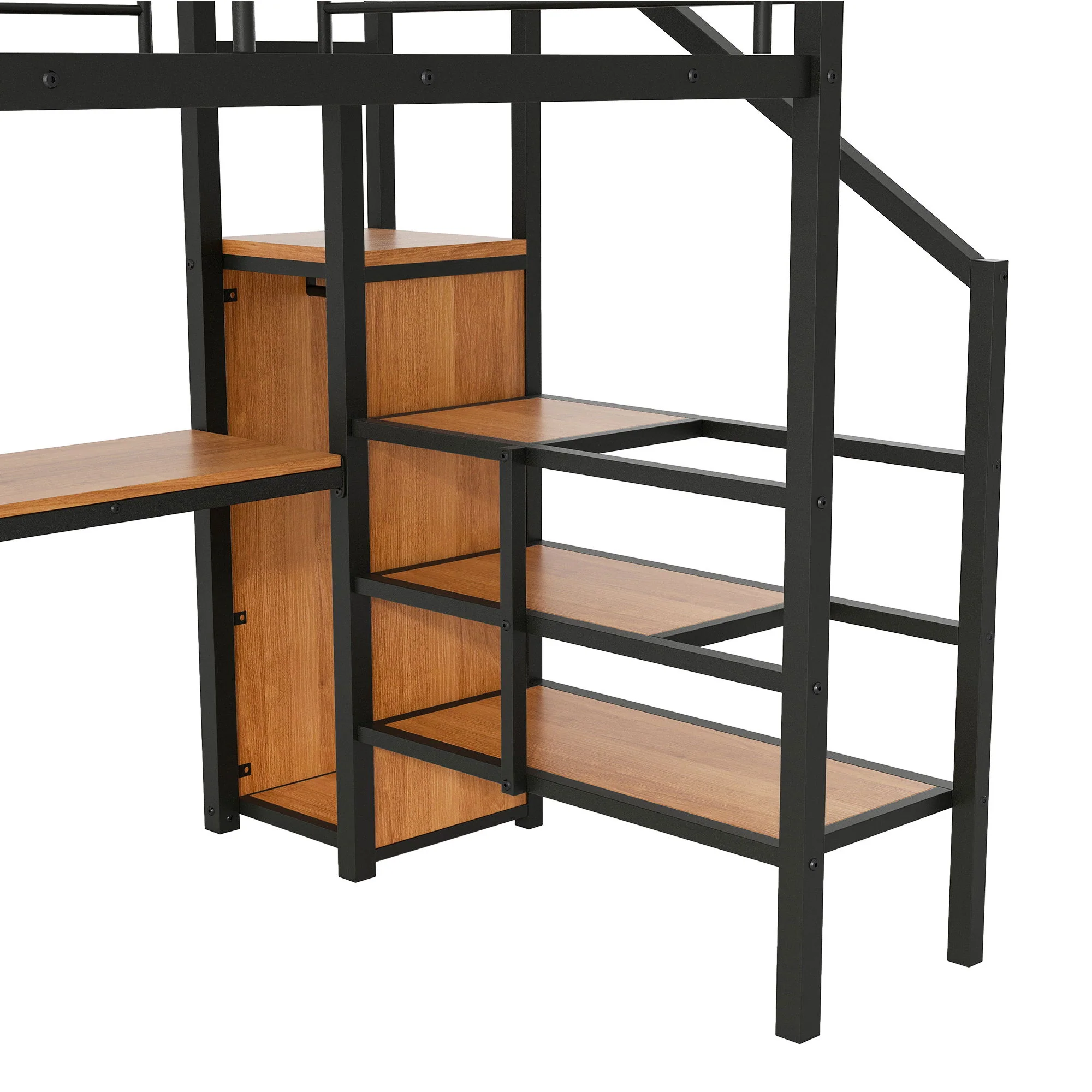Loft Bed With Desk, Storage Staircase, Small Wardrobe And LED Light - Image 11