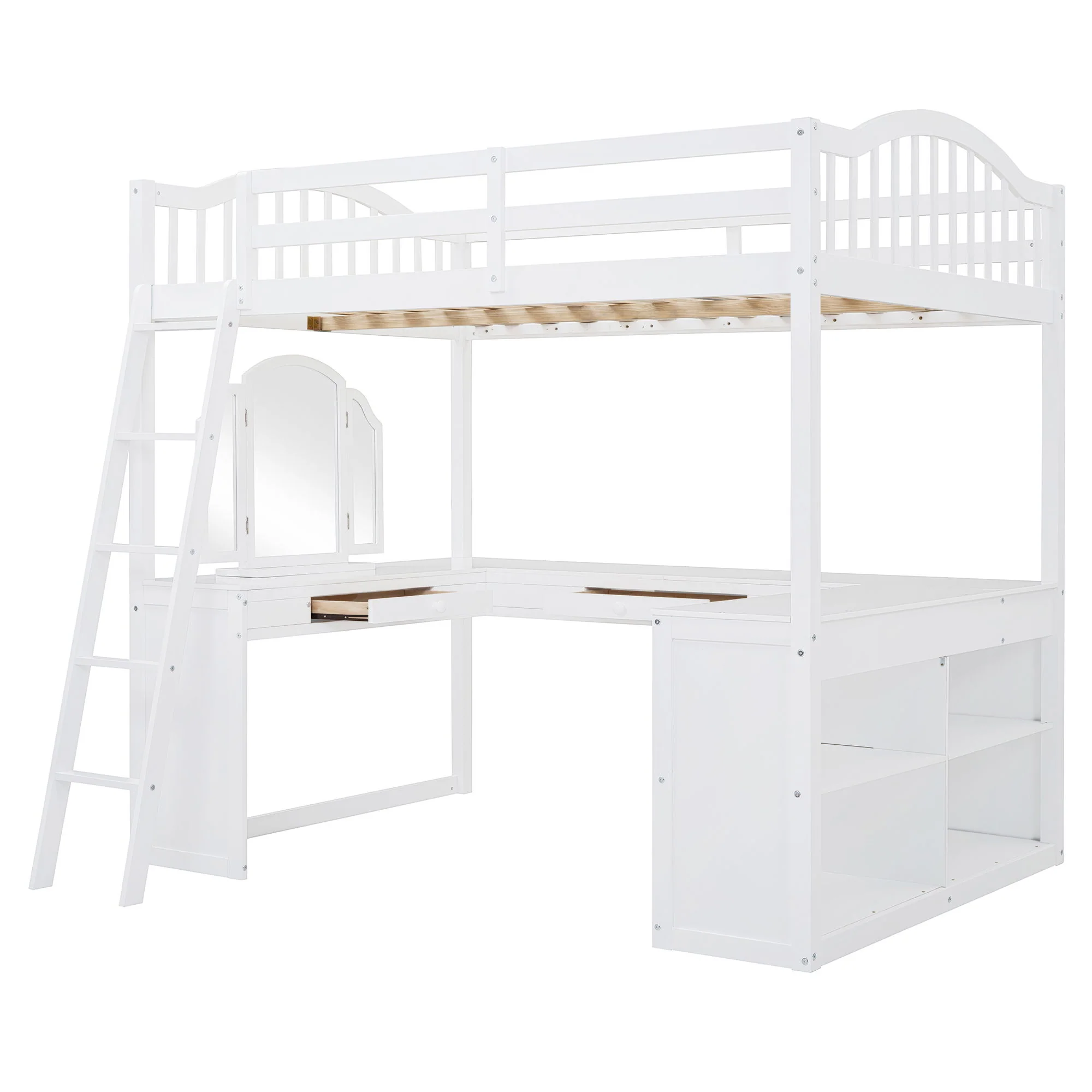 Loft Bed With Drawers, Cabinet, Shelves With Desk - Image 9