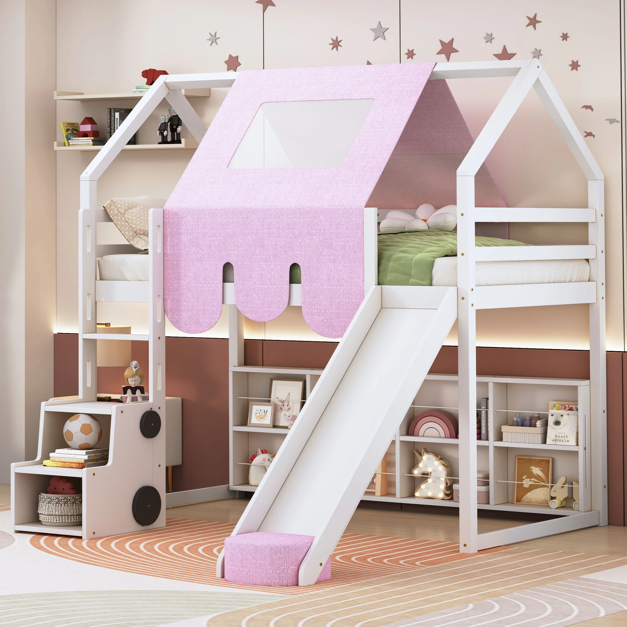 Loft Bed With House Shaped Frame And Tent - Image 29