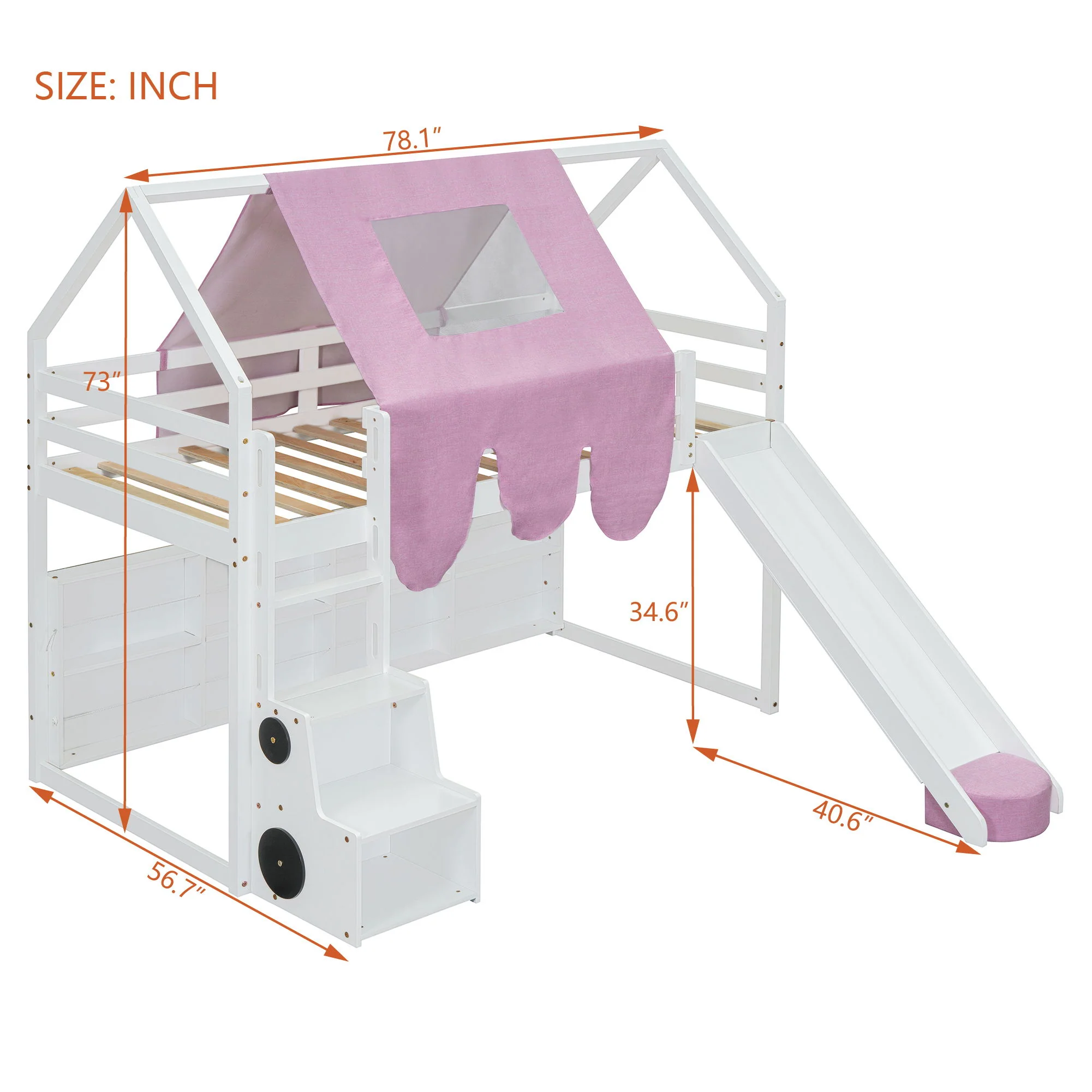 Loft Bed With House Shaped Frame And Tent - Image 32