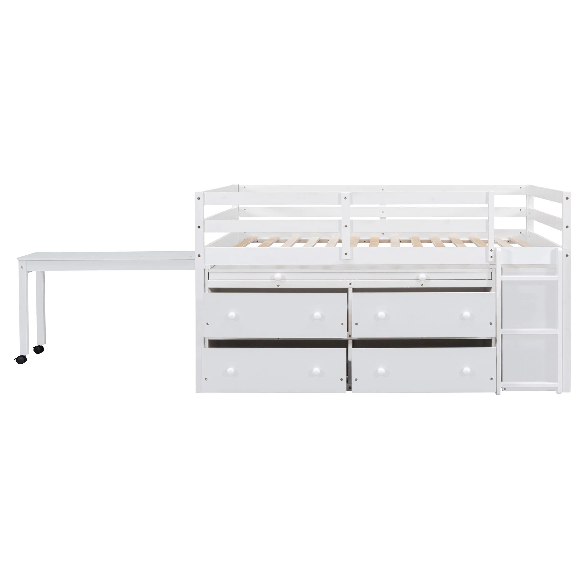 Loft Bed With Retractable Writing Desk And 4 Drawers, With Lateral Portable Desk And Shelves - Image 23