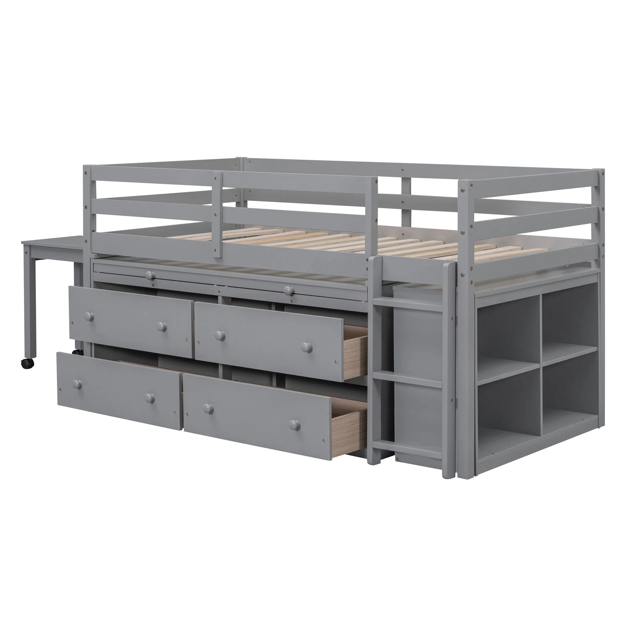 Loft Bed With Retractable Writing Desk And 4 Drawers, With Lateral Portable Desk And Shelves - Image 28