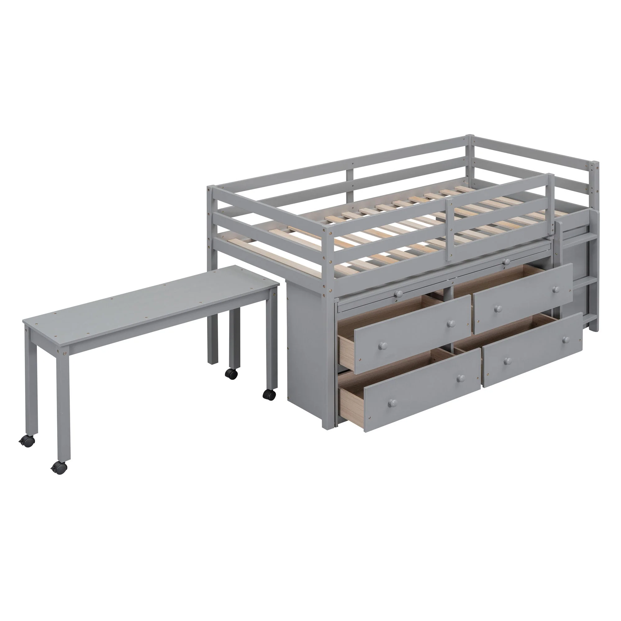 Loft Bed With Retractable Writing Desk And 4 Drawers, With Lateral Portable Desk And Shelves - Image 29