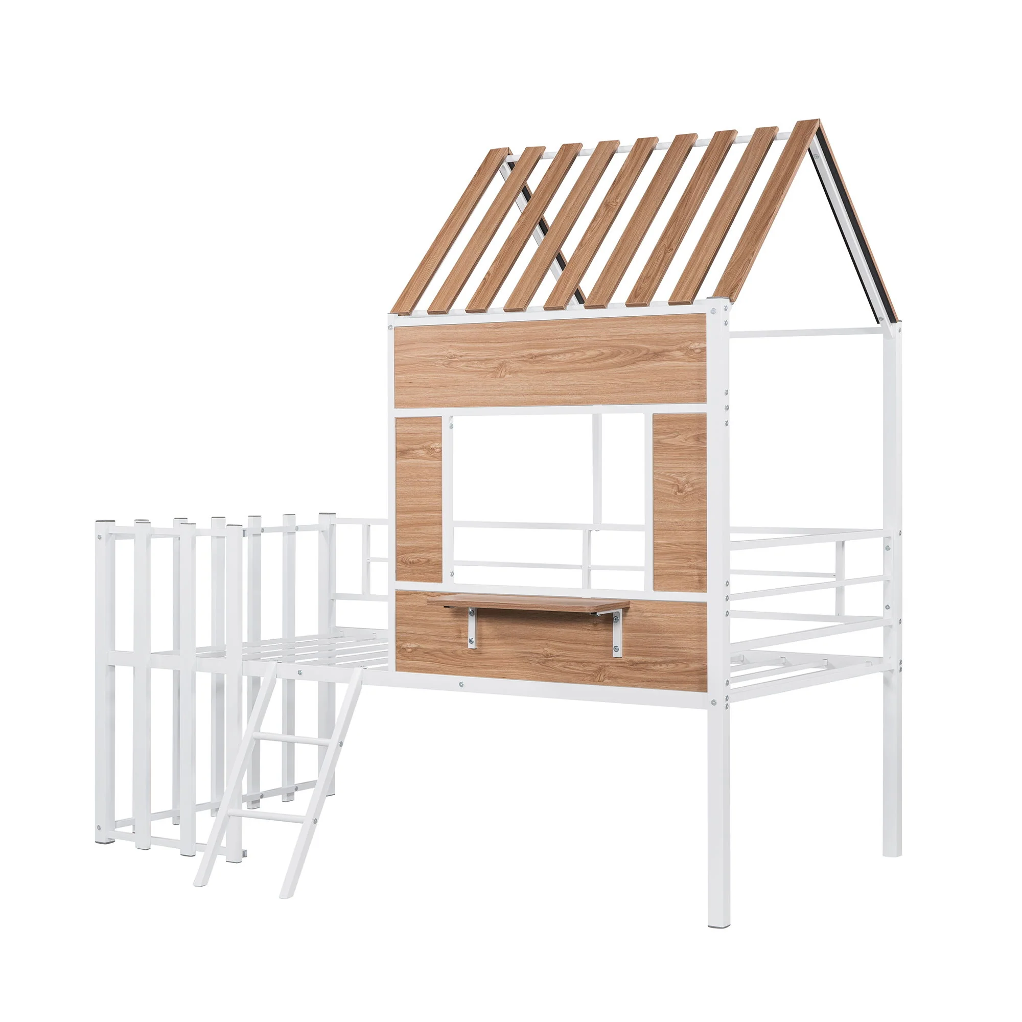 Loft Bed With Roof, Window, Guardrail, Ladder - Image 22