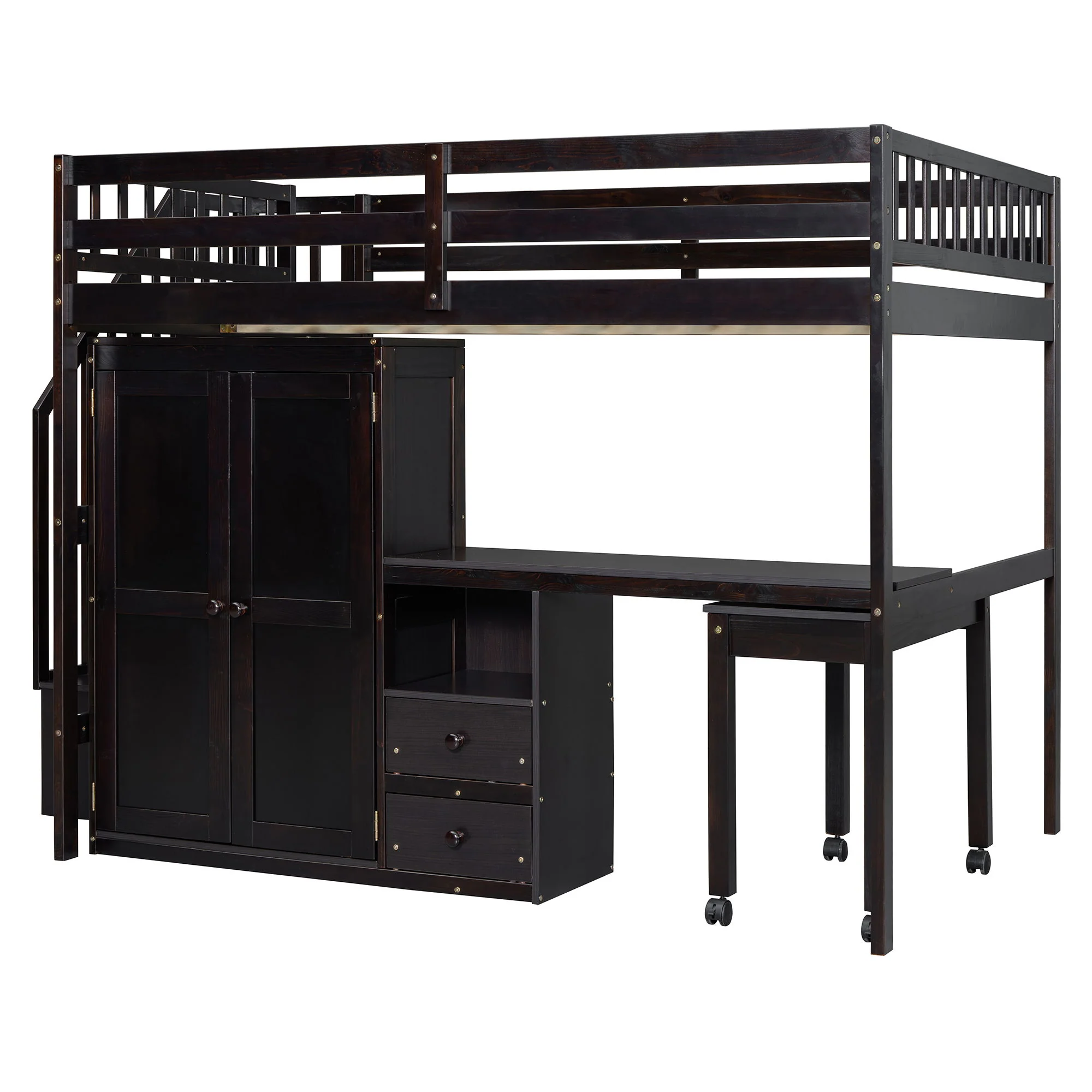 Loft Bed With Stairs, Bookshelf, Drawers, Desk & Wardrobe, Space Saving Multifunctional Furniture - Image 17