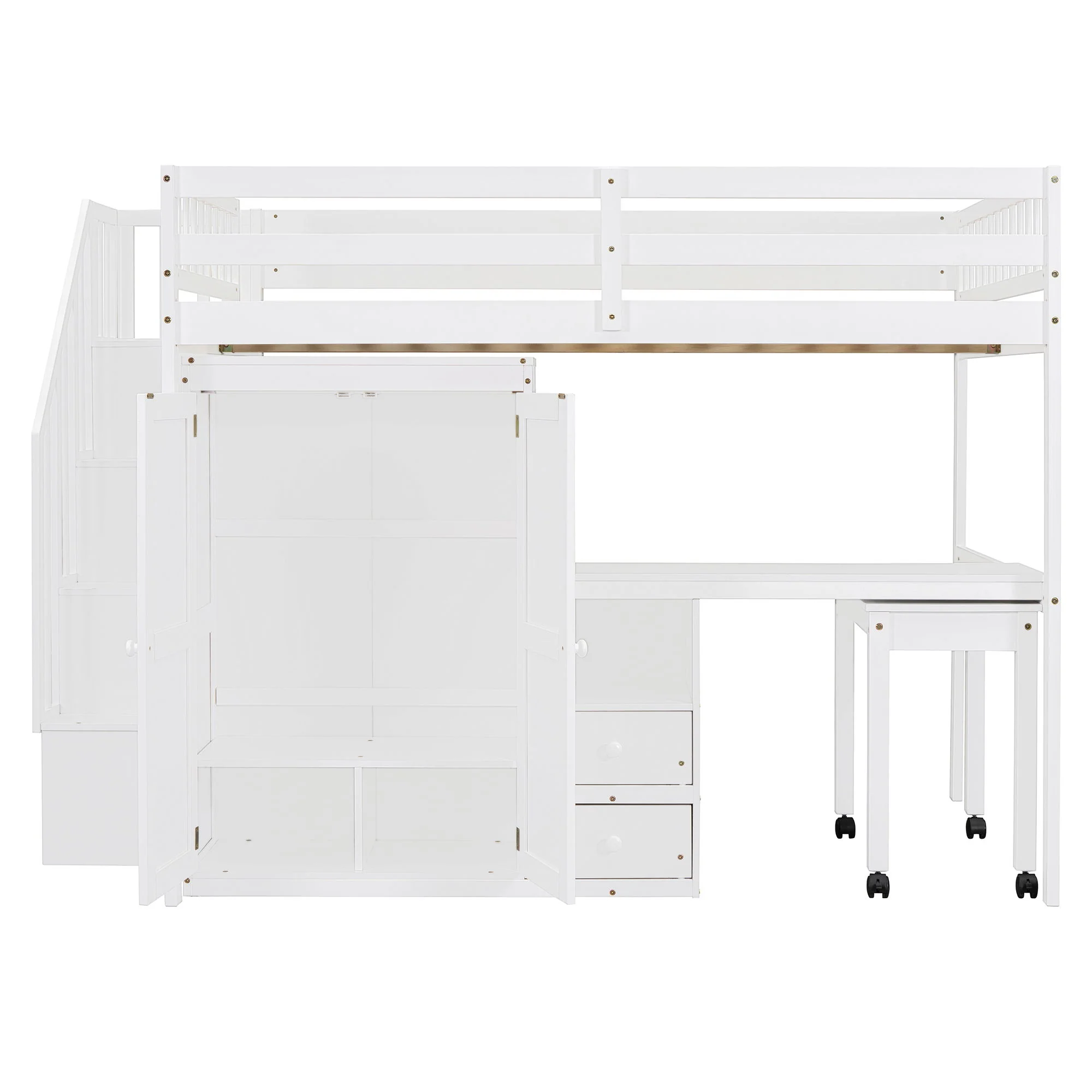 Loft Bed With Stairs, Bookshelf, Drawers, Desk & Wardrobe, Space Saving Multifunctional Furniture - Image 19