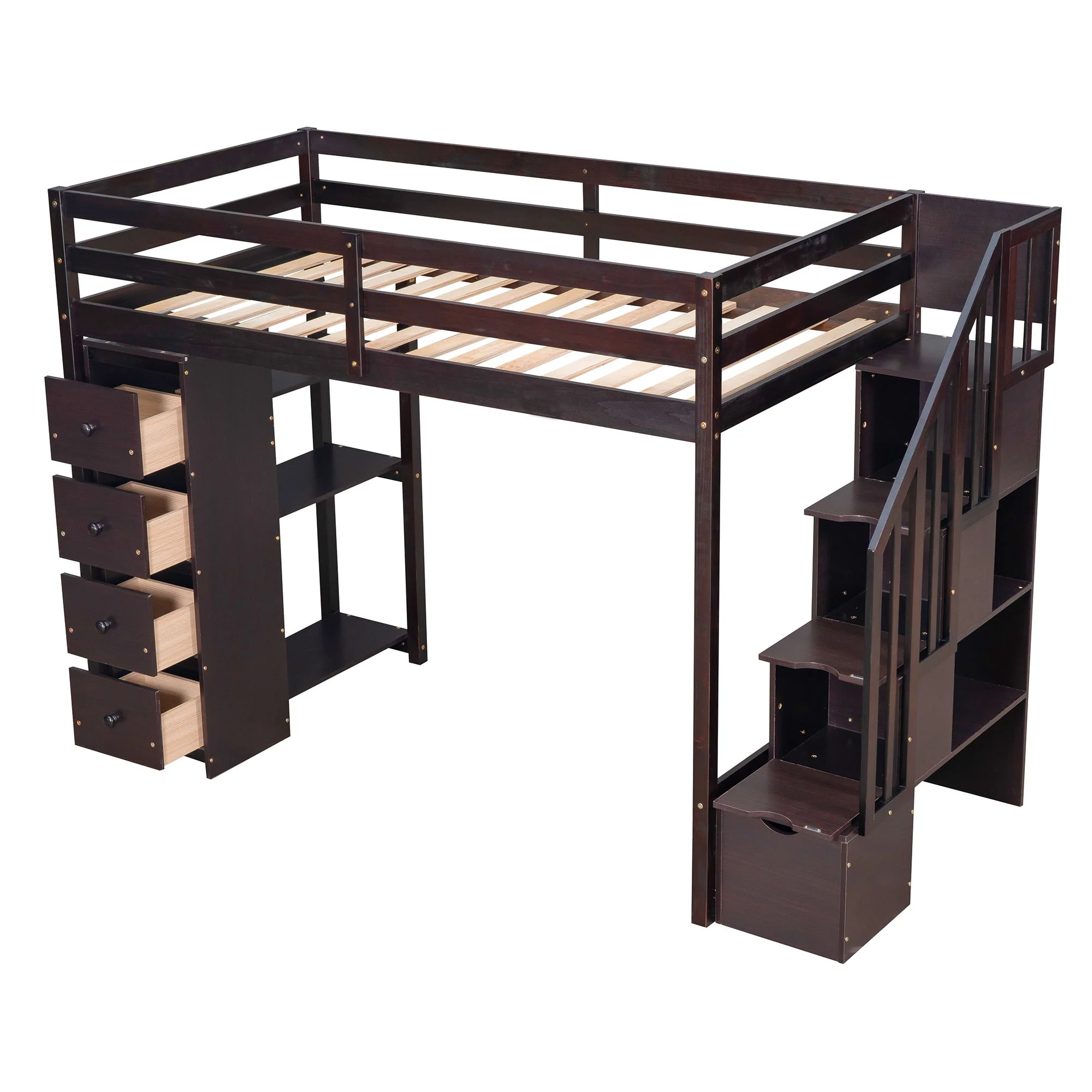 Loft Bed With Storage Drawers And Stairs With Shelves - Image 13