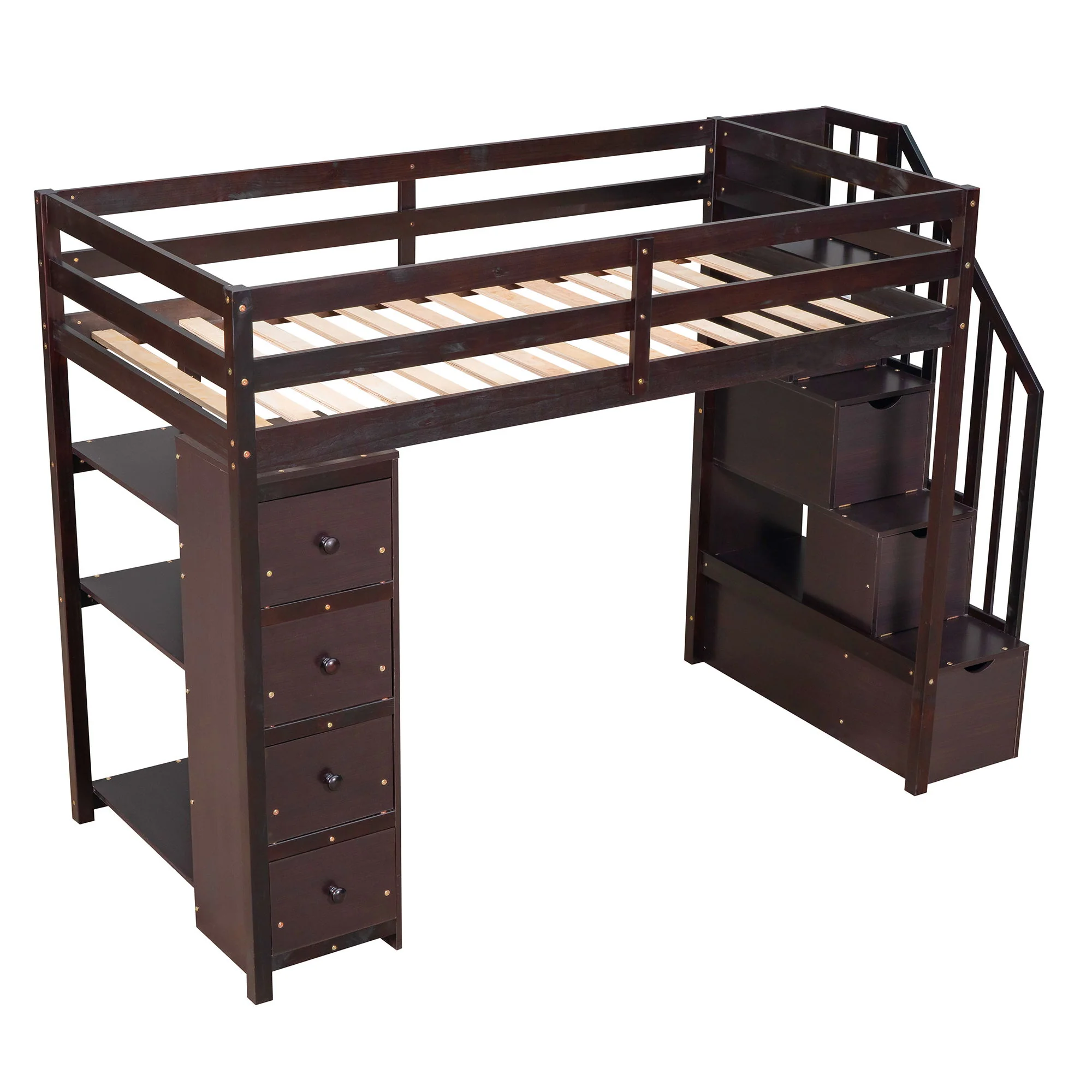Loft Bed With Storage Drawers And Stairs With Shelves - Image 25