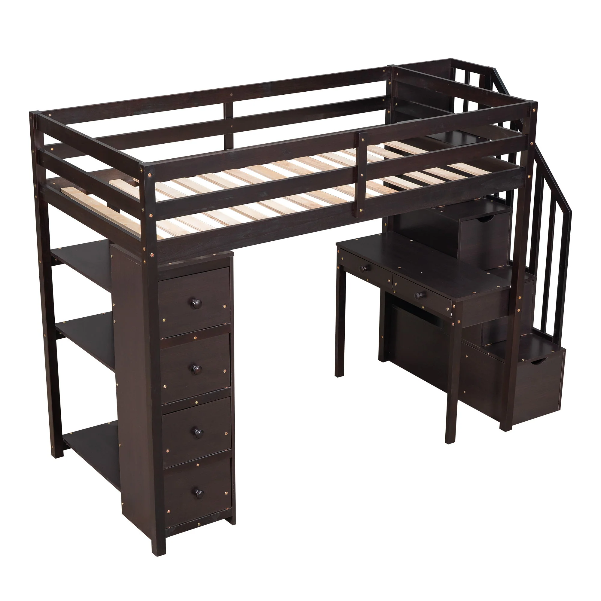 Loft Bed With Storage Drawers, Desk And Stairs With Shelves - Image 19