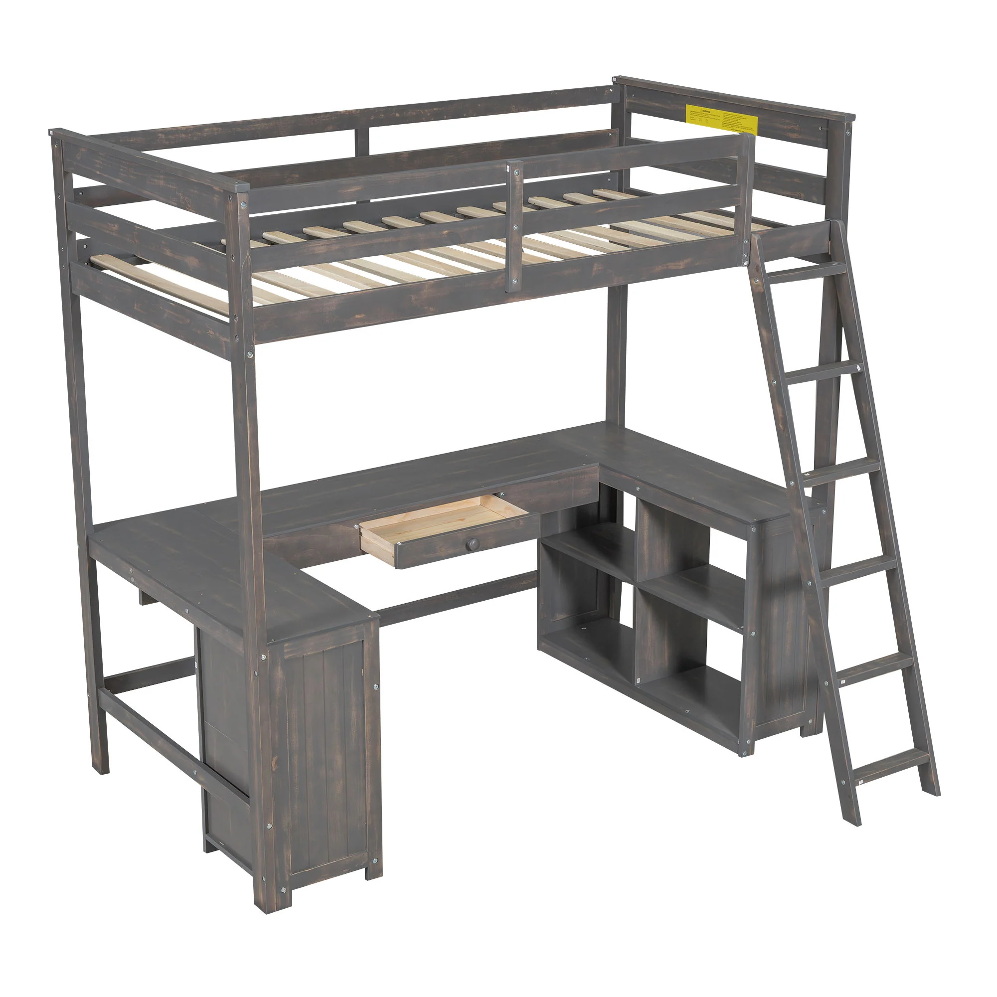 Loft Bed With U-Shaped Desk, Drawers, And Storage Shelves - Image 9