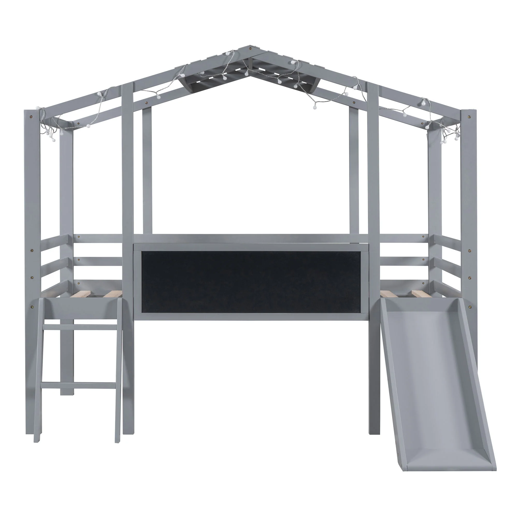 Loft House Bed With Ladder And Slide, With board And Light Strip On The Roof - Image 18