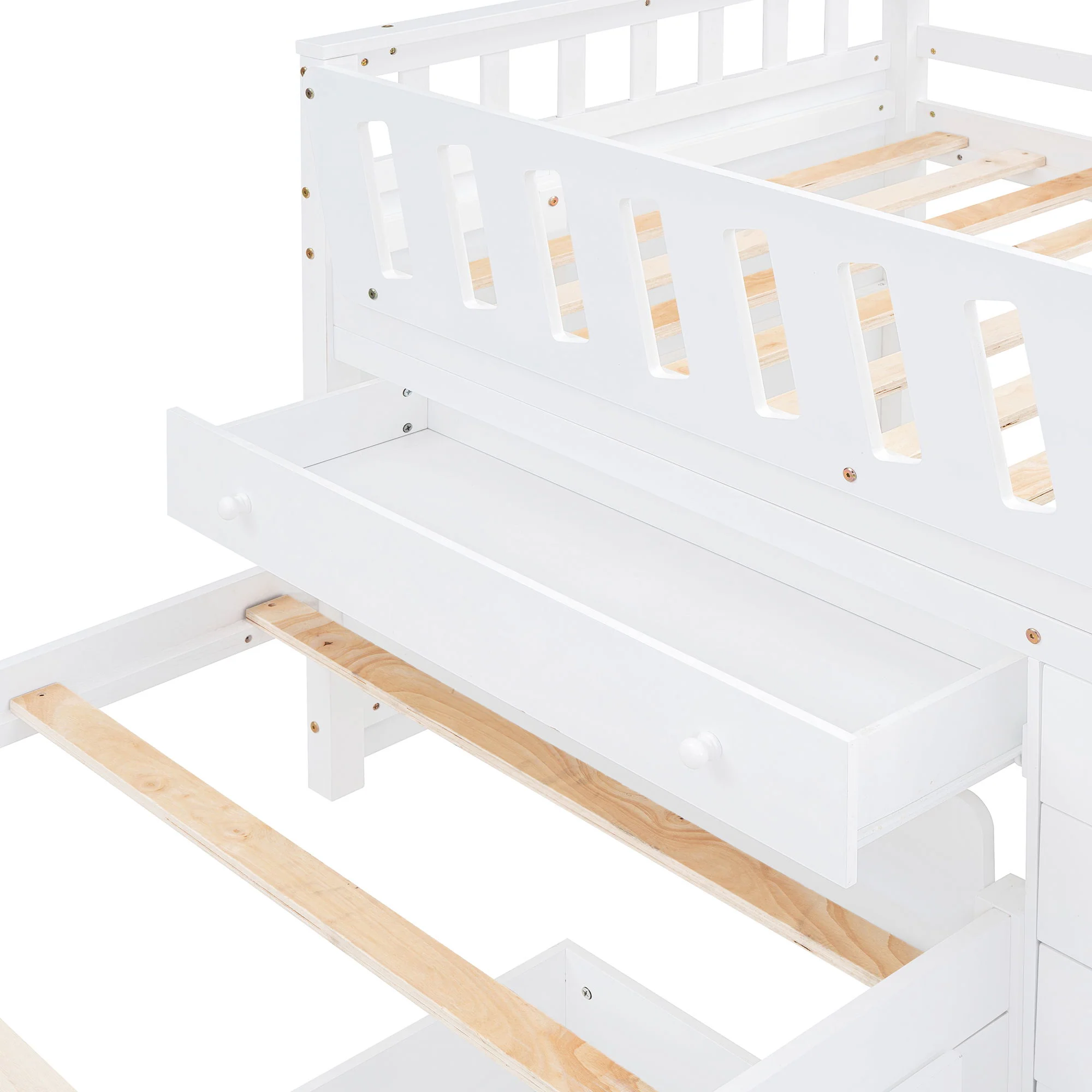 Loft Platform Bed With 7 Drawers And Full Guardrails, Modern L Shaped Space Savin - Image 12