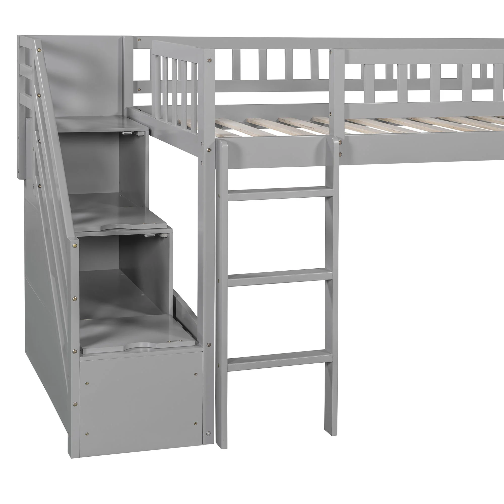 Loft Stairway Bed With 2 Drawers, Convertible Ladder And Slide - Image 10