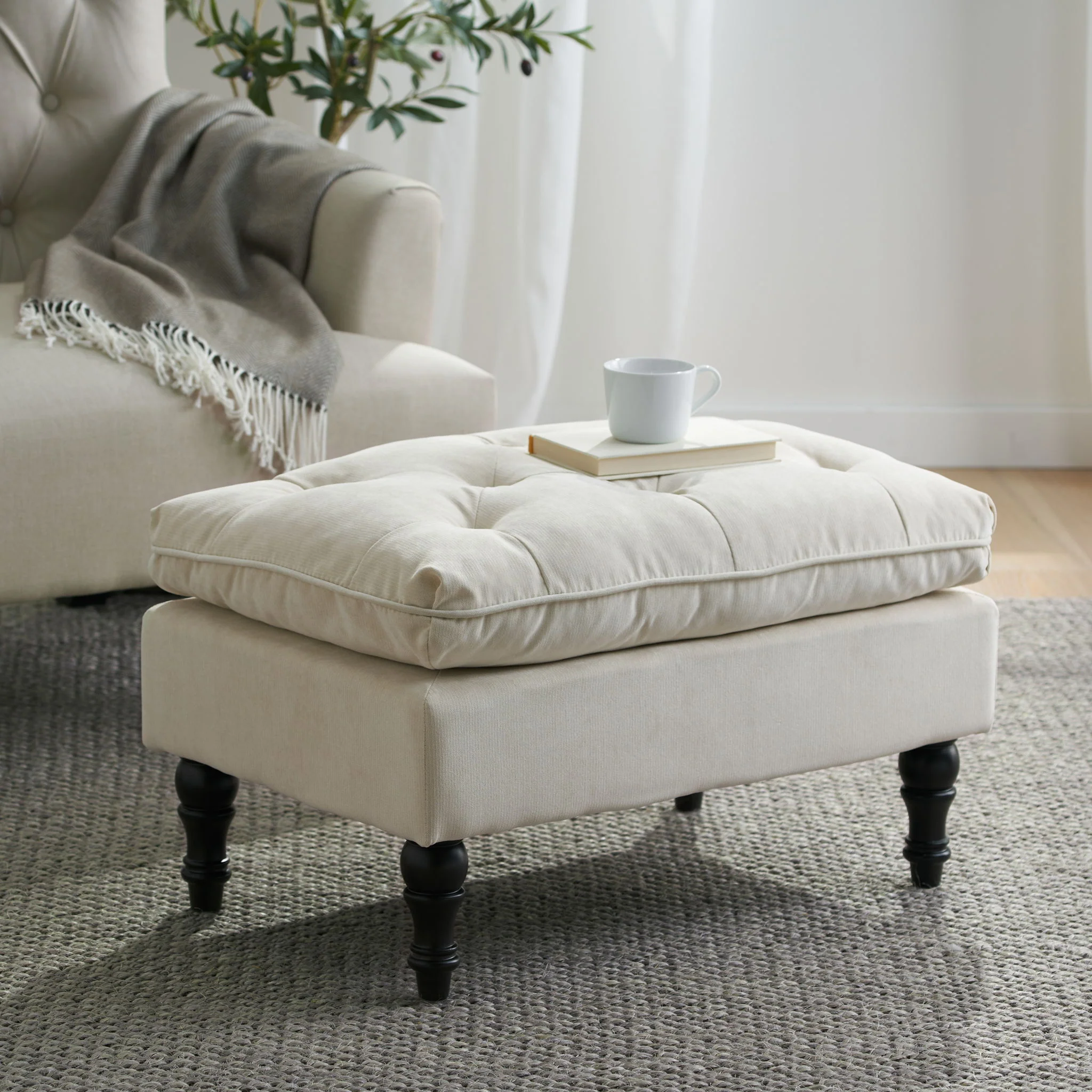Lofton - Pillow Top Ottoman With Button Tufting - Cream - Image 9