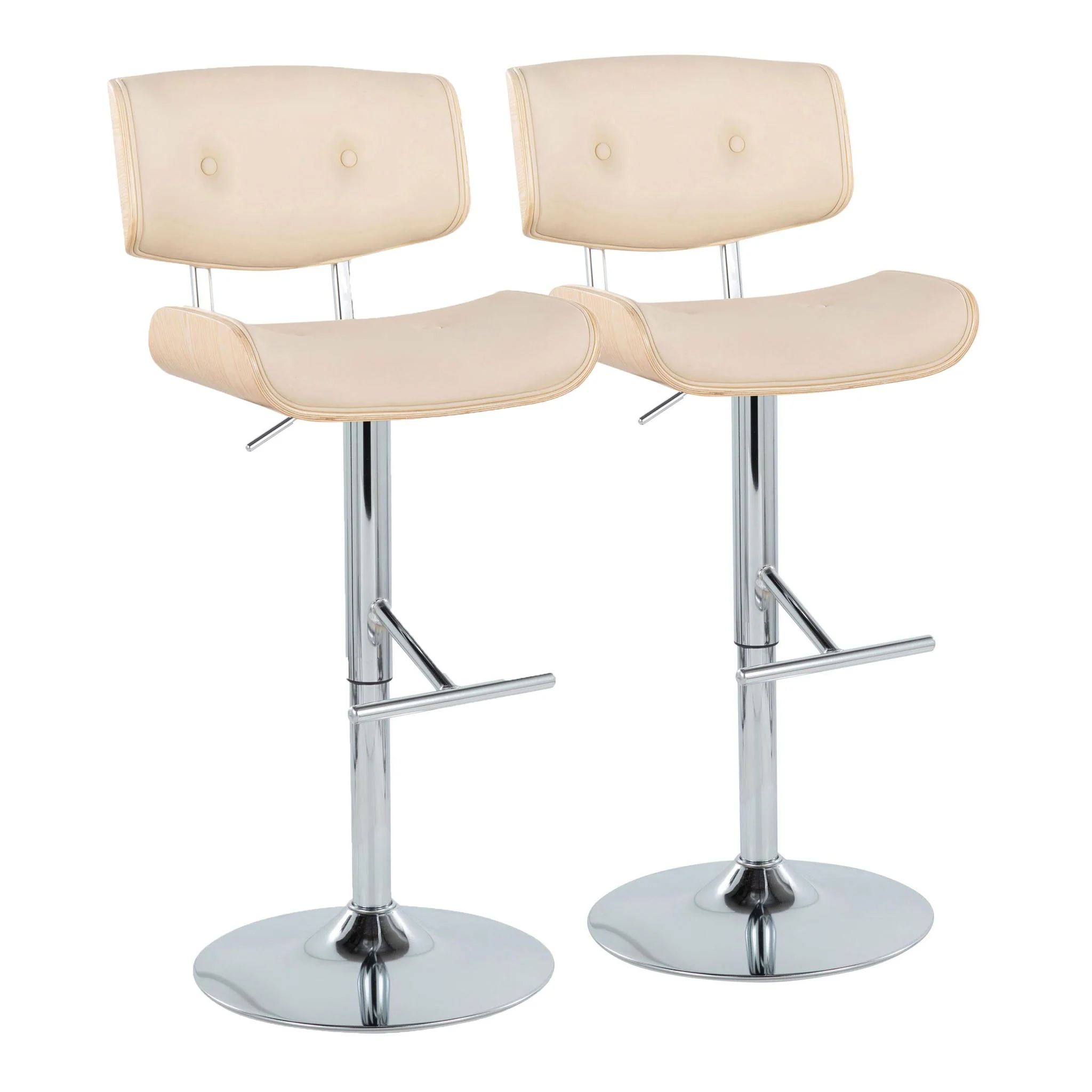 Lombardi - Contemporary Adjustable Barstool With Swivel With Straight T Footrest (Set of 2) - Image 3