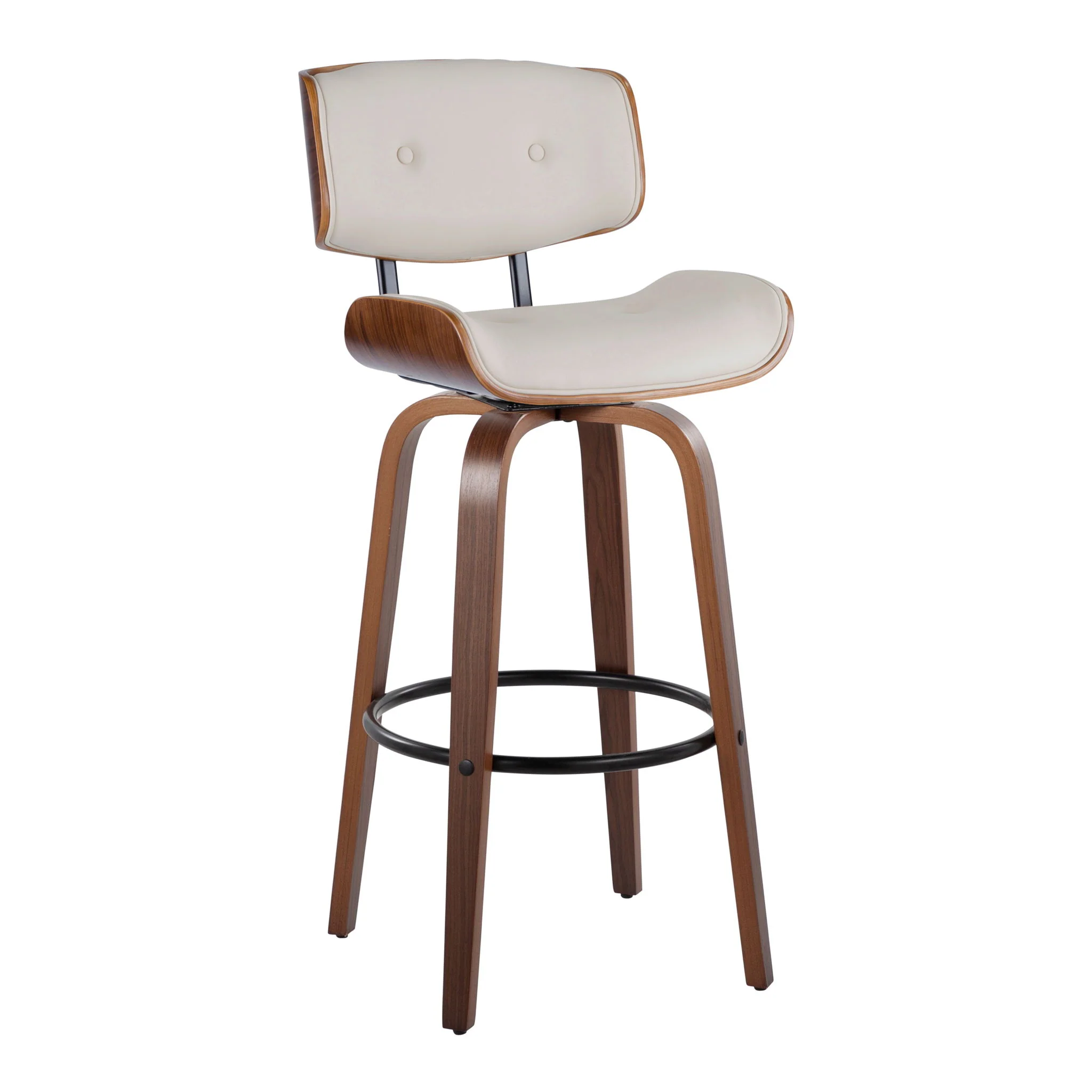 Lombardi - Mid-Century Modern Fixed Height Barstool With Swivel With Round Footrest (Set of 2) - Image 10