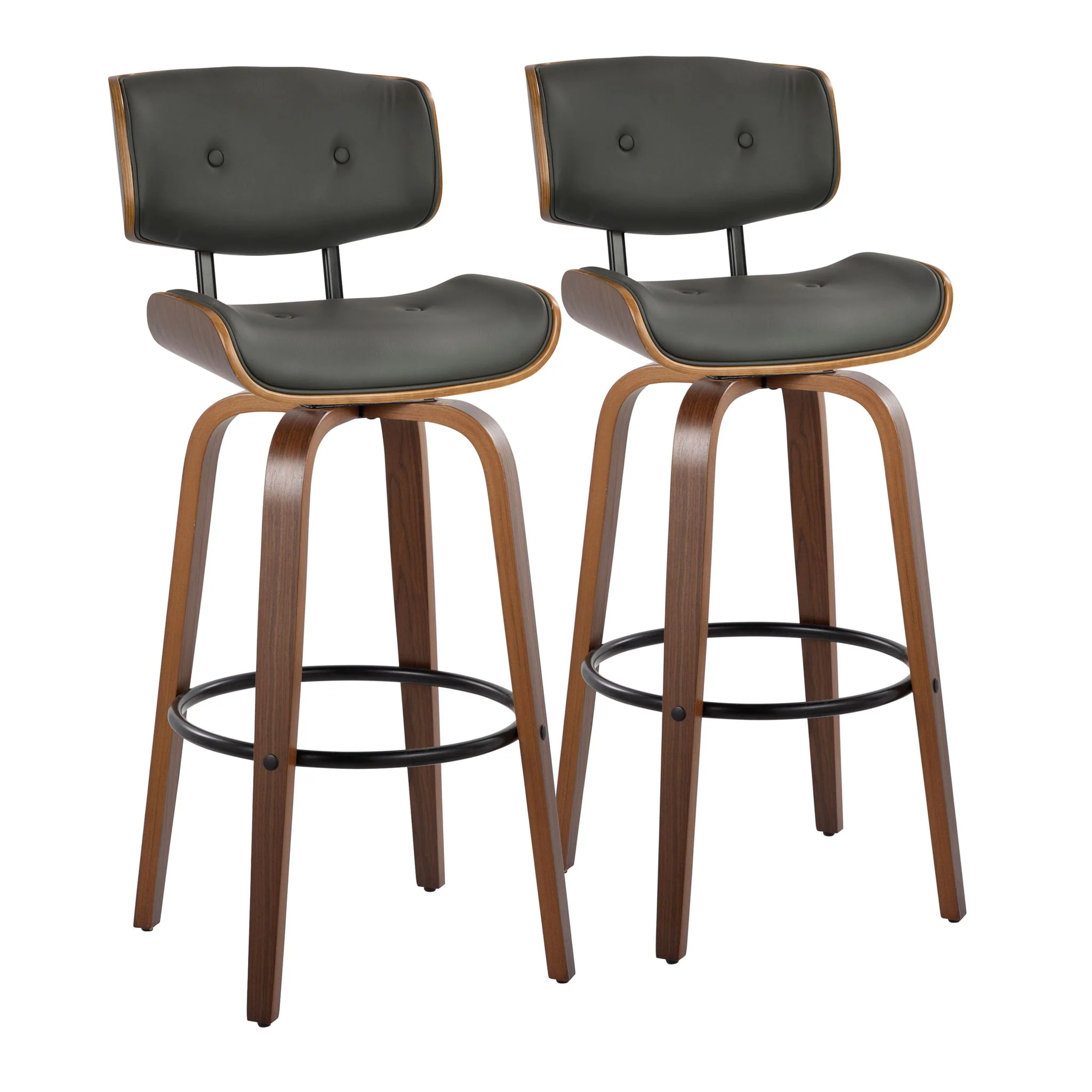 Lombardi - Mid-Century Modern Fixed Height Barstool With Swivel With Round Footrest (Set of 2) - Image 3