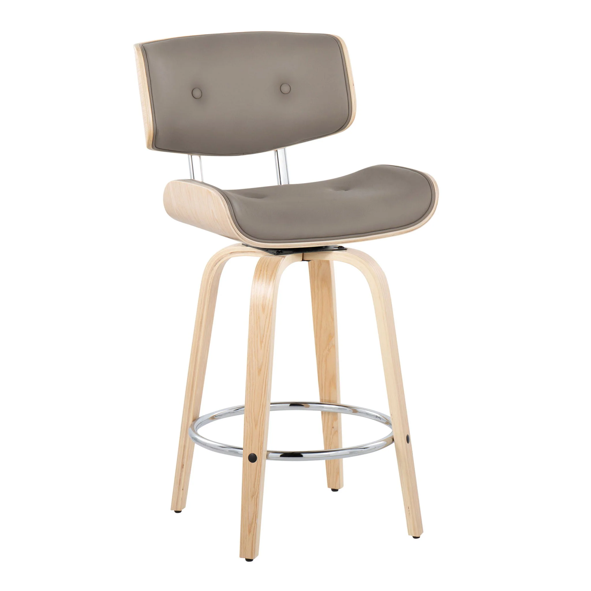 Lombardi - Mid Century Modern Fixed Height Counter Stool With Swivel With Round Footrest (Set of 2) - Image 3