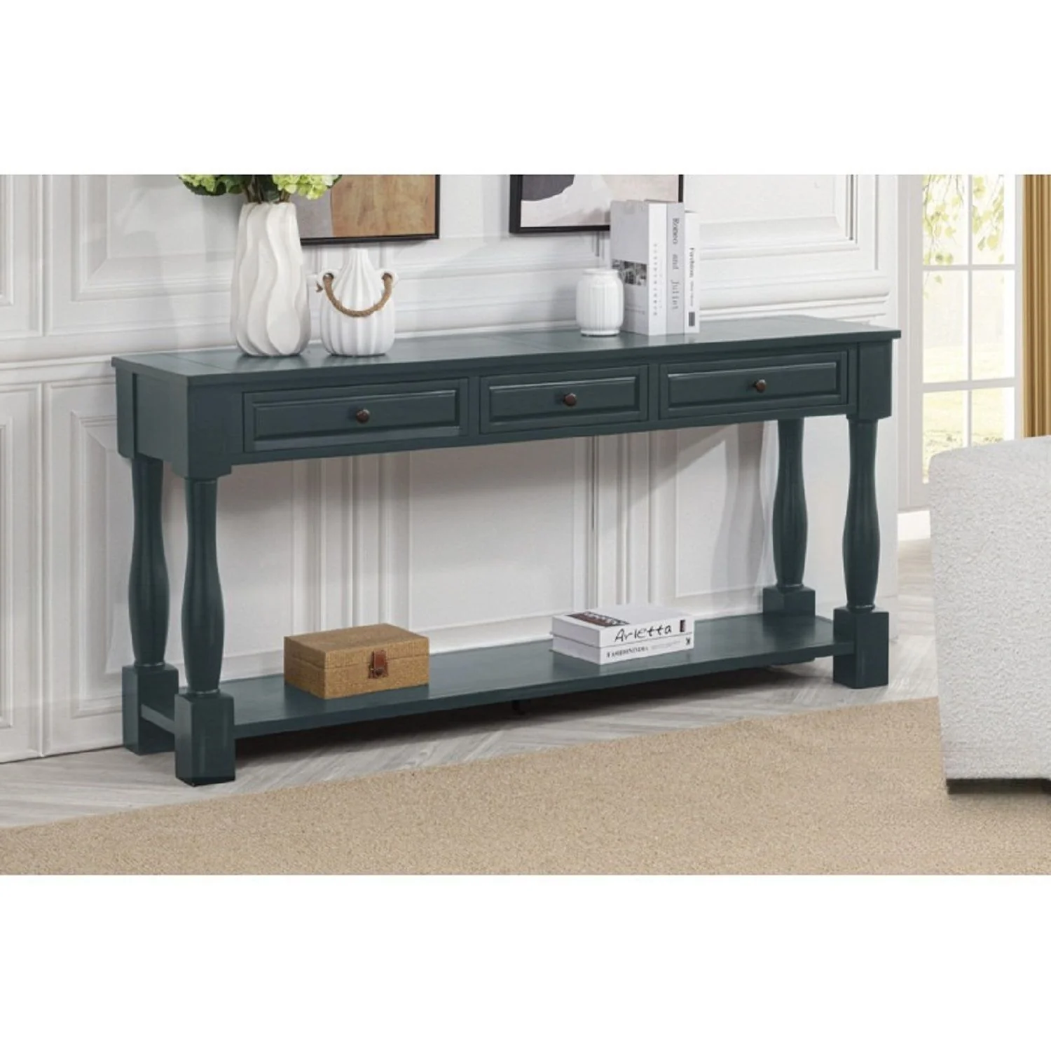 Long Console Table With Drawers And Shelf - Image 3