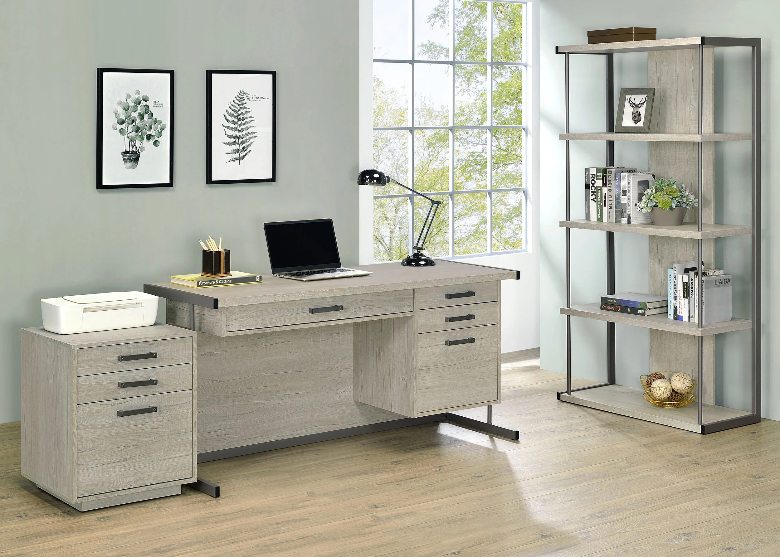 Loomis 60-Inch 4-Drawer Computer Desk in Whitewashed Grey - Image 11
