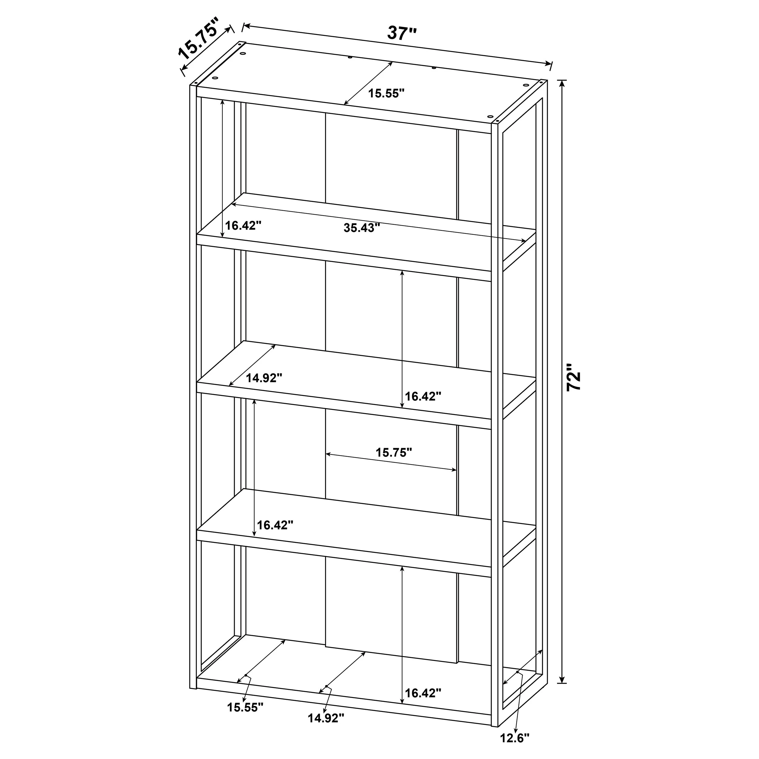 Loomis 72-Inch 4-Shelf Bookshelf, Whitewashed Grey - Image 11