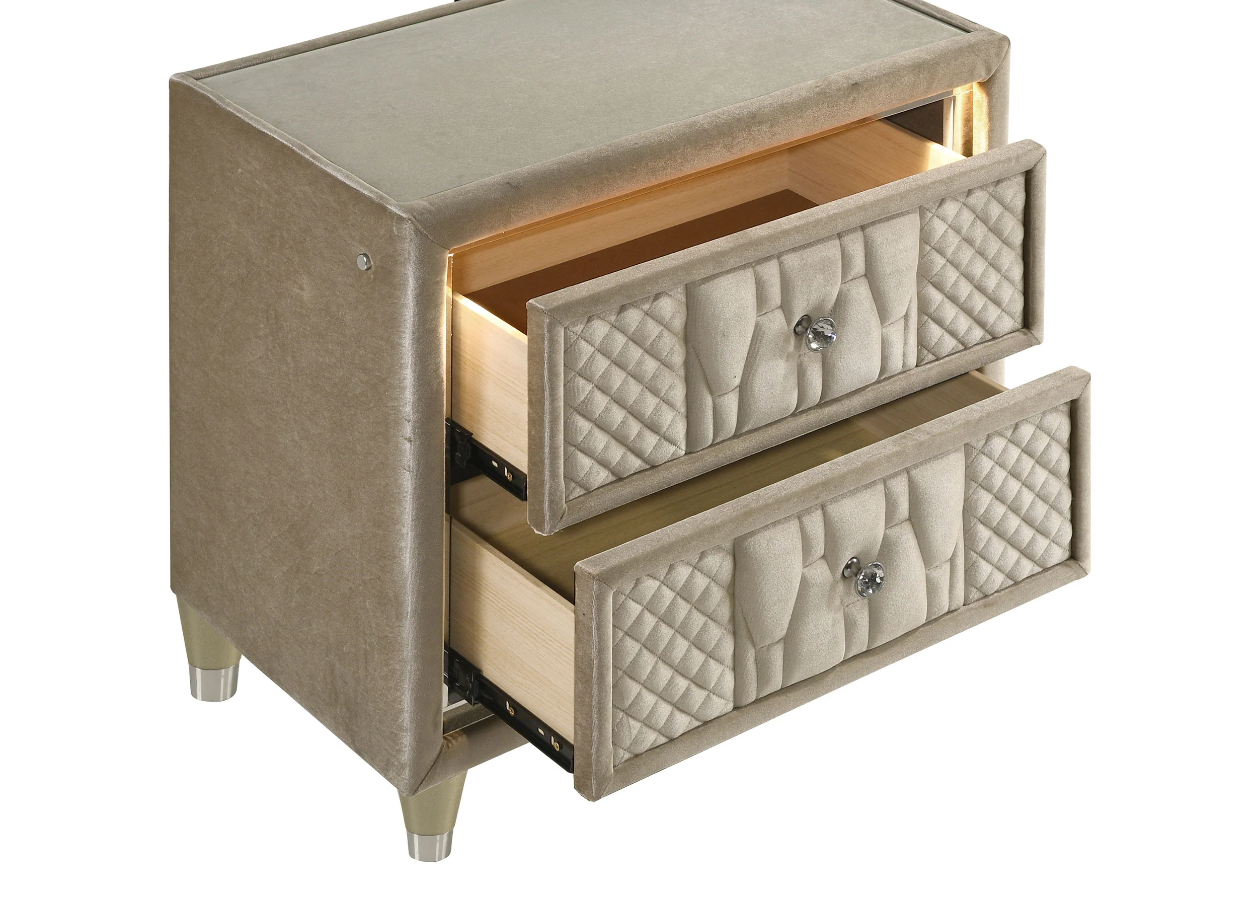 Lorient 2-Drawer LED Nightstand with USB, Ivory and Camel - Image 6