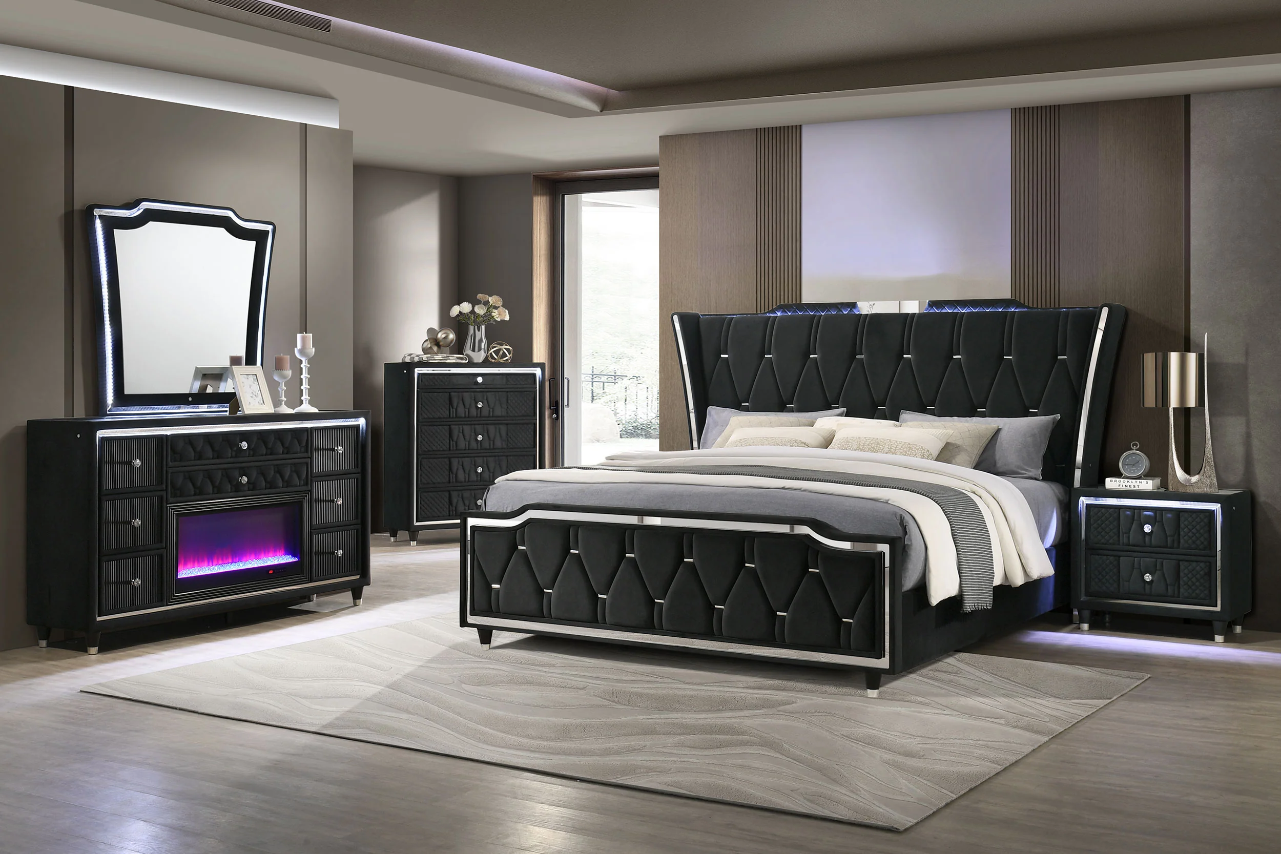 Lorient 8-Drawer LED Bedroom Dresser Cabinet Black - Image 12