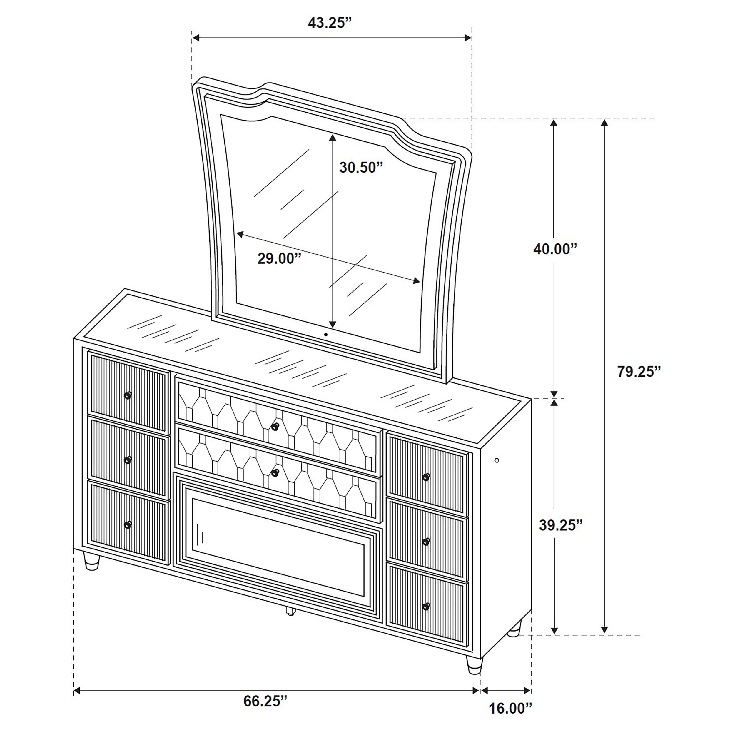 Lorient 8-Drawer LED Flame Box Dresser and Mirror, Black - Image 11