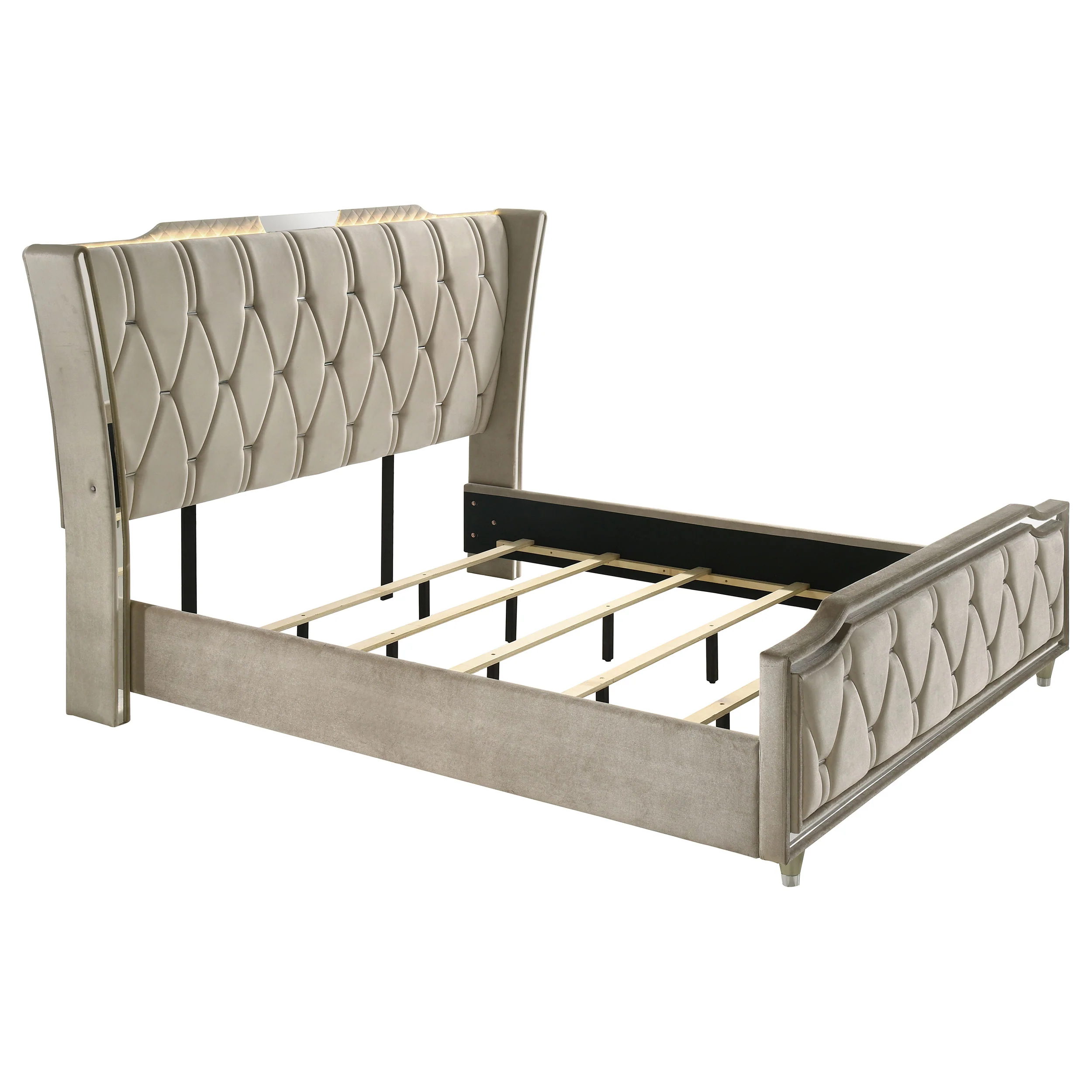 Lorient California King LED Upholstered Bed in Ivory and Camel