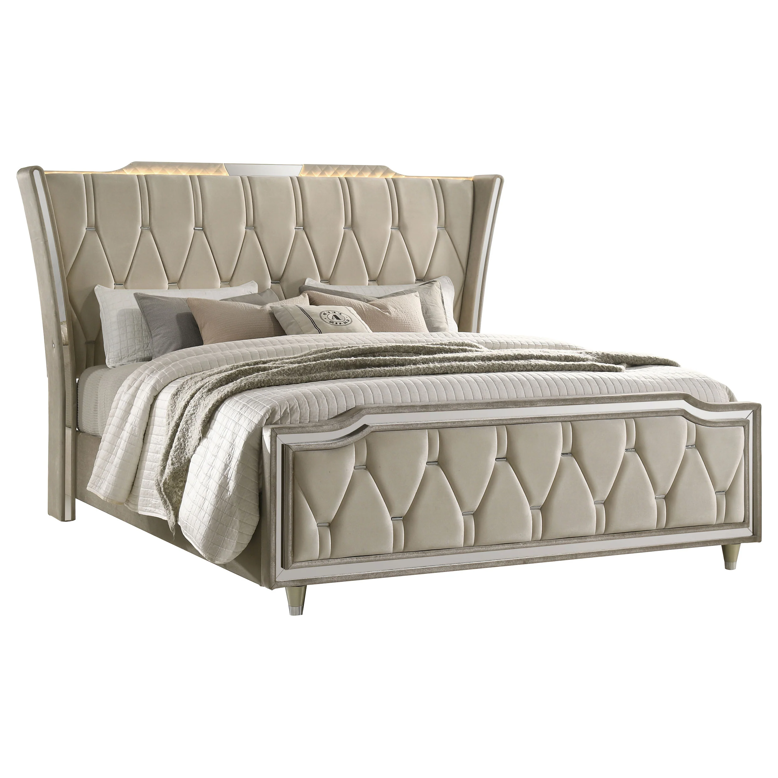 Lorient California King LED Upholstered Bed Ivory and Camel - Image 5