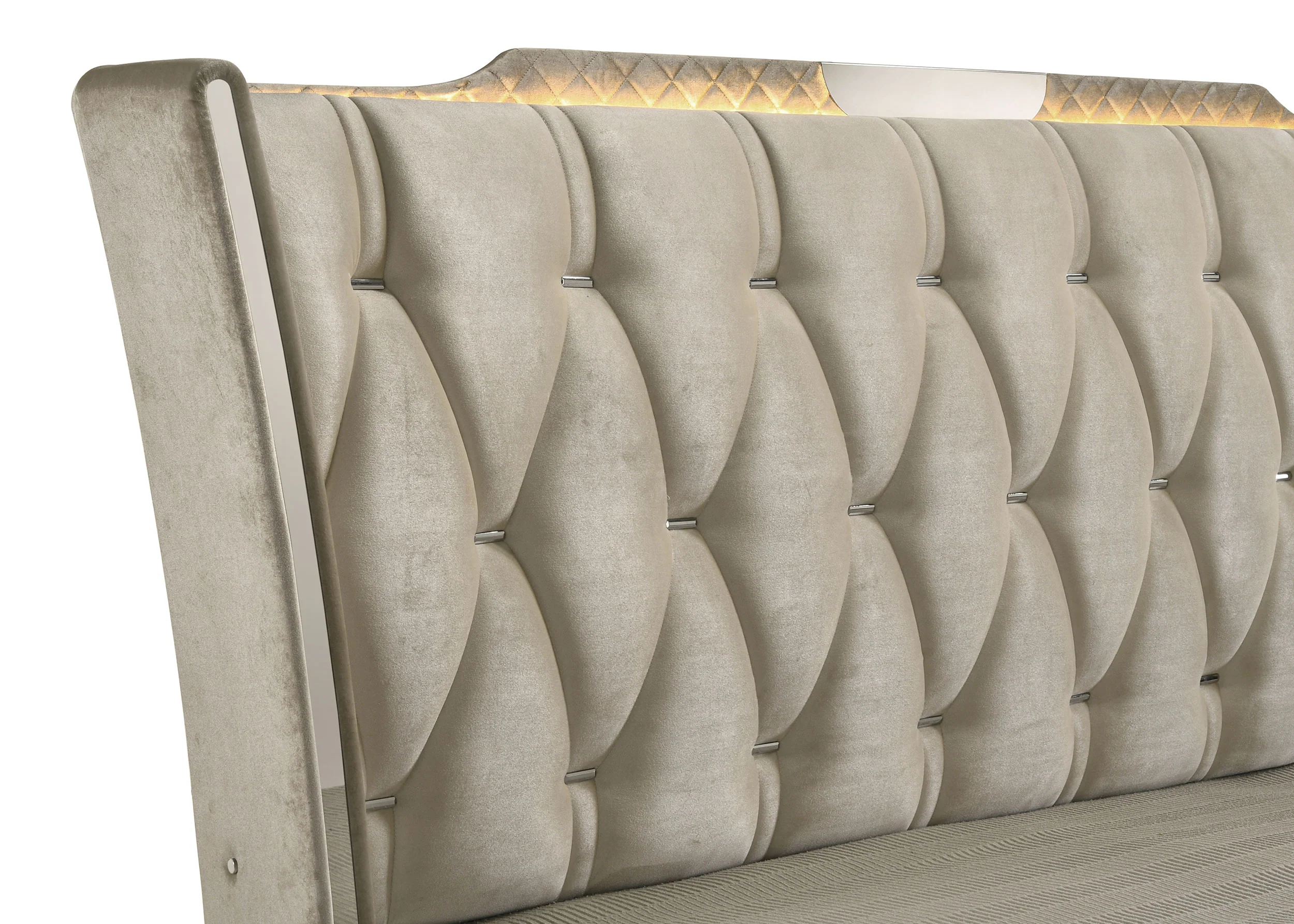 Lorient Queen LED Upholstered Wingback Bed Ivory and Camel - Image 8