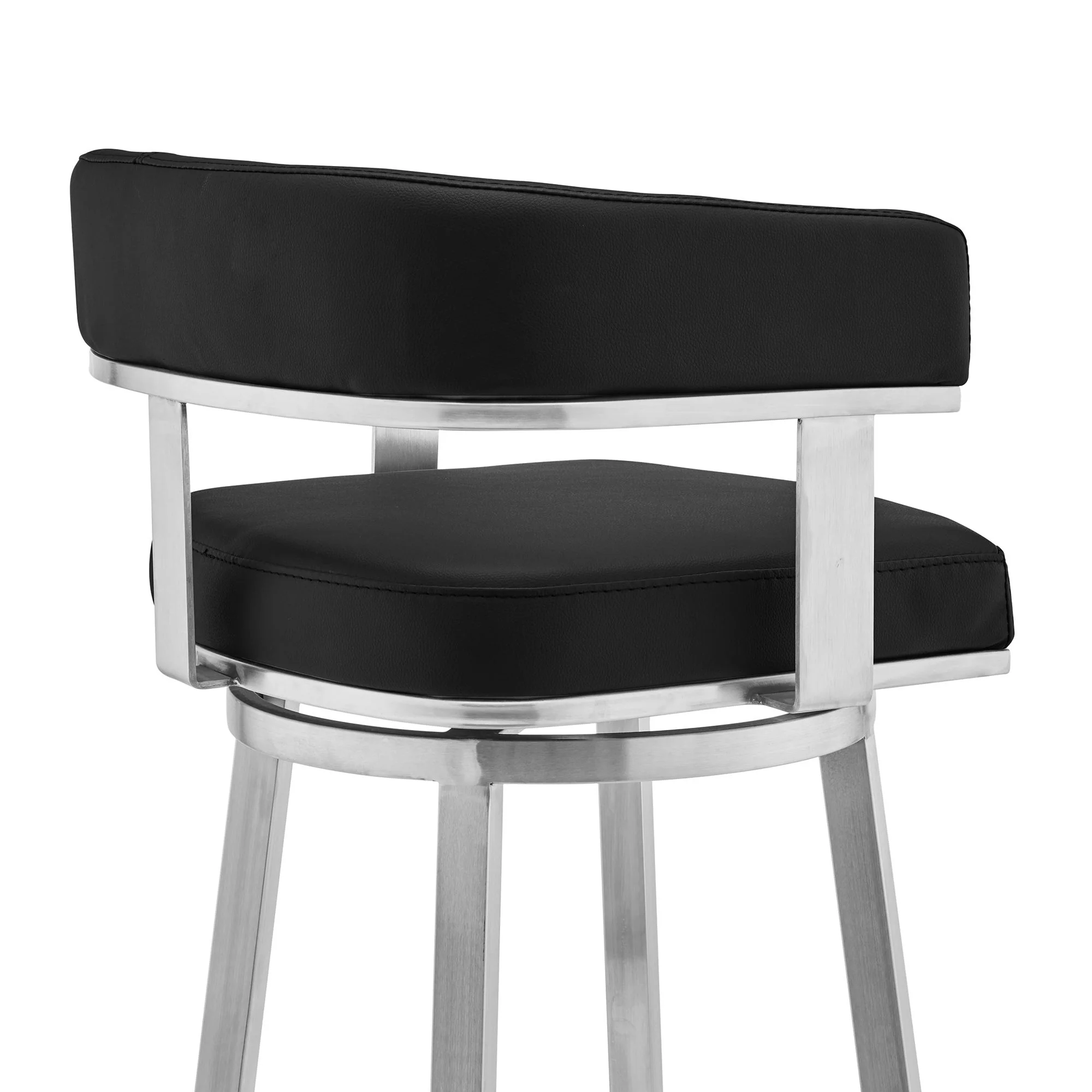 Lorin - 30" Faux Leather And Brushed Stainless Steel Swivel Bar Stool - Black - Image 8