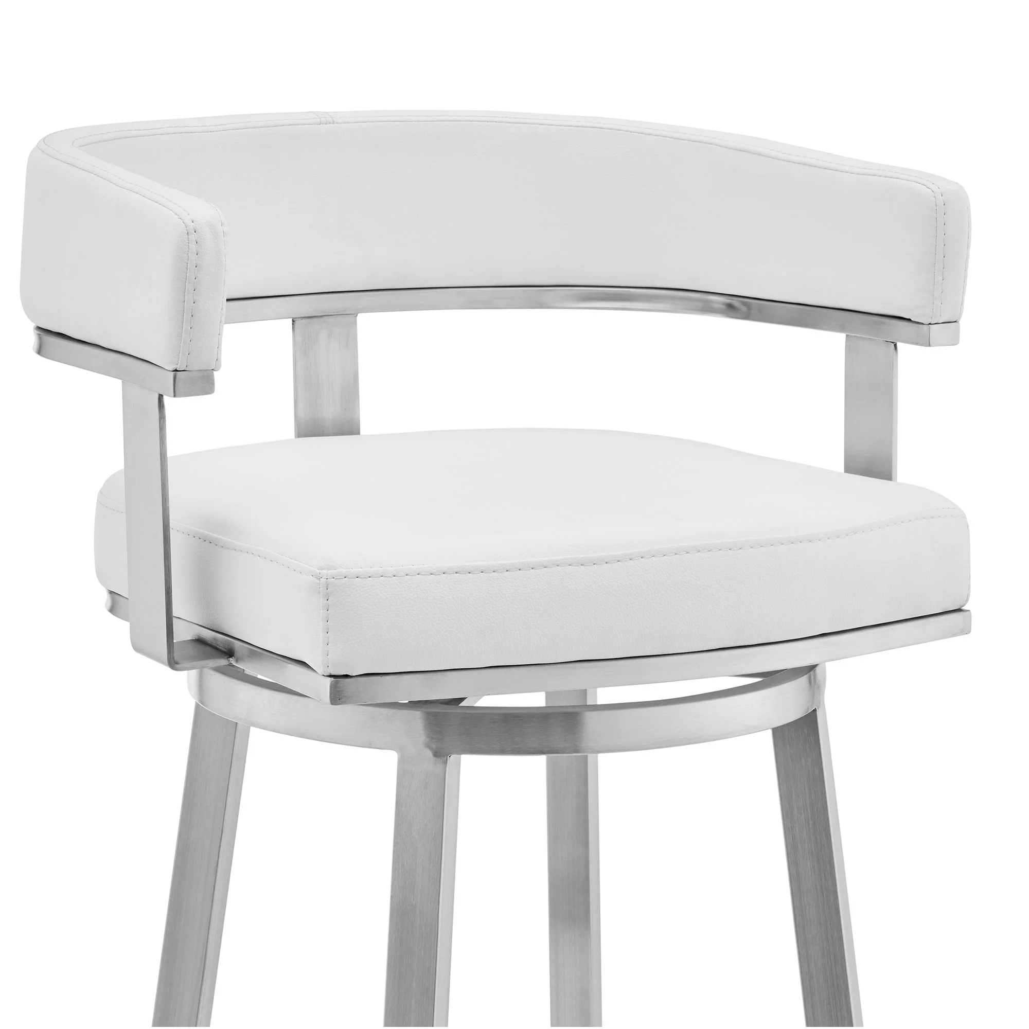 Lorin - 30" Faux Leather And Brushed Stainless Steel Swivel Bar Stool - White - Image 2