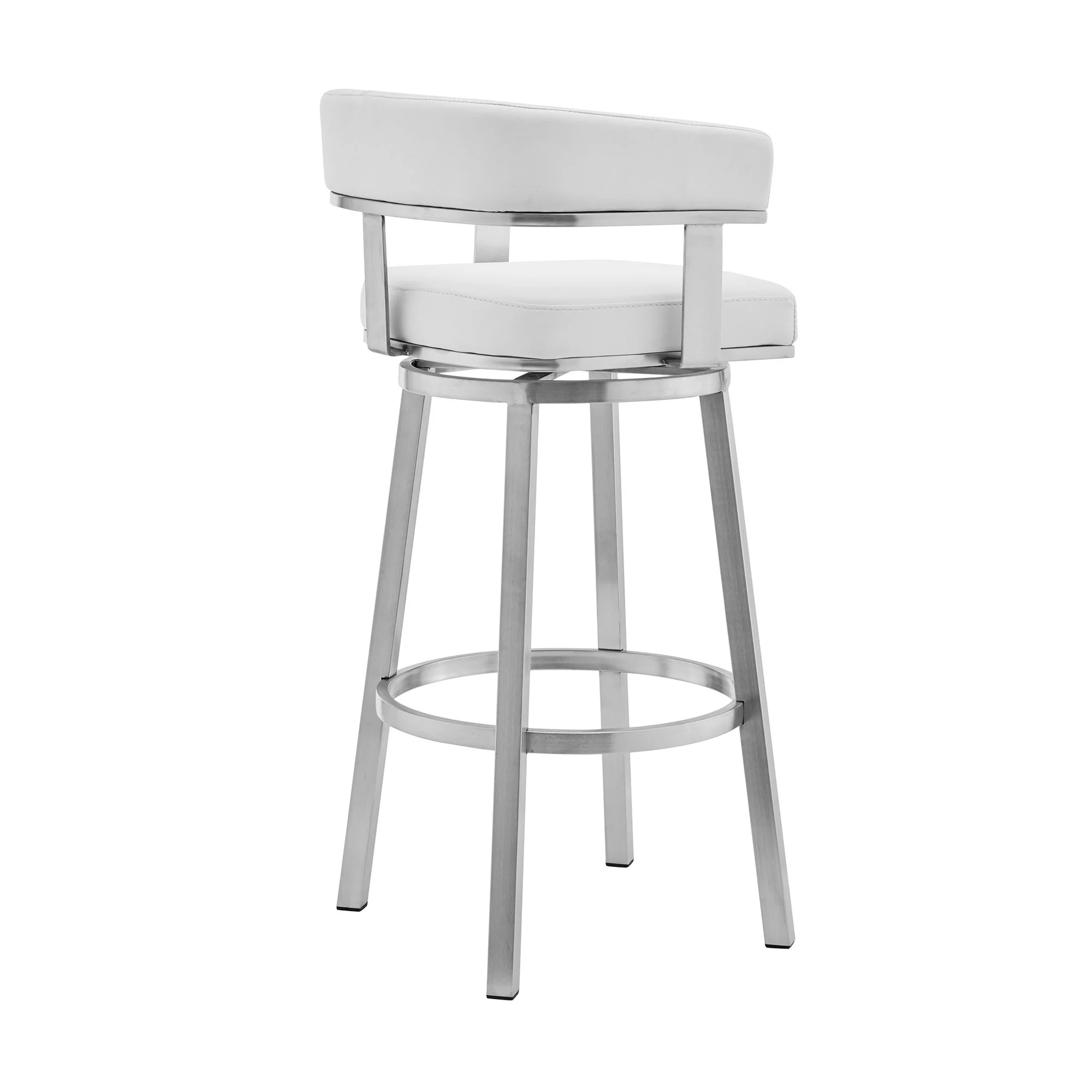 Lorin - 30" Faux Leather And Brushed Stainless Steel Swivel Bar Stool - White - Image 3