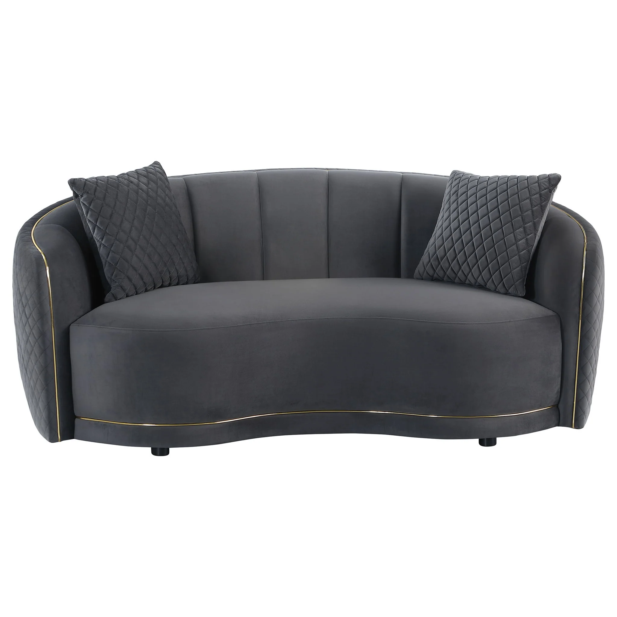 Lorraine - 2 Piece Upholstered Sofa Set With Tufting Trim - Dark Gray - Image 2