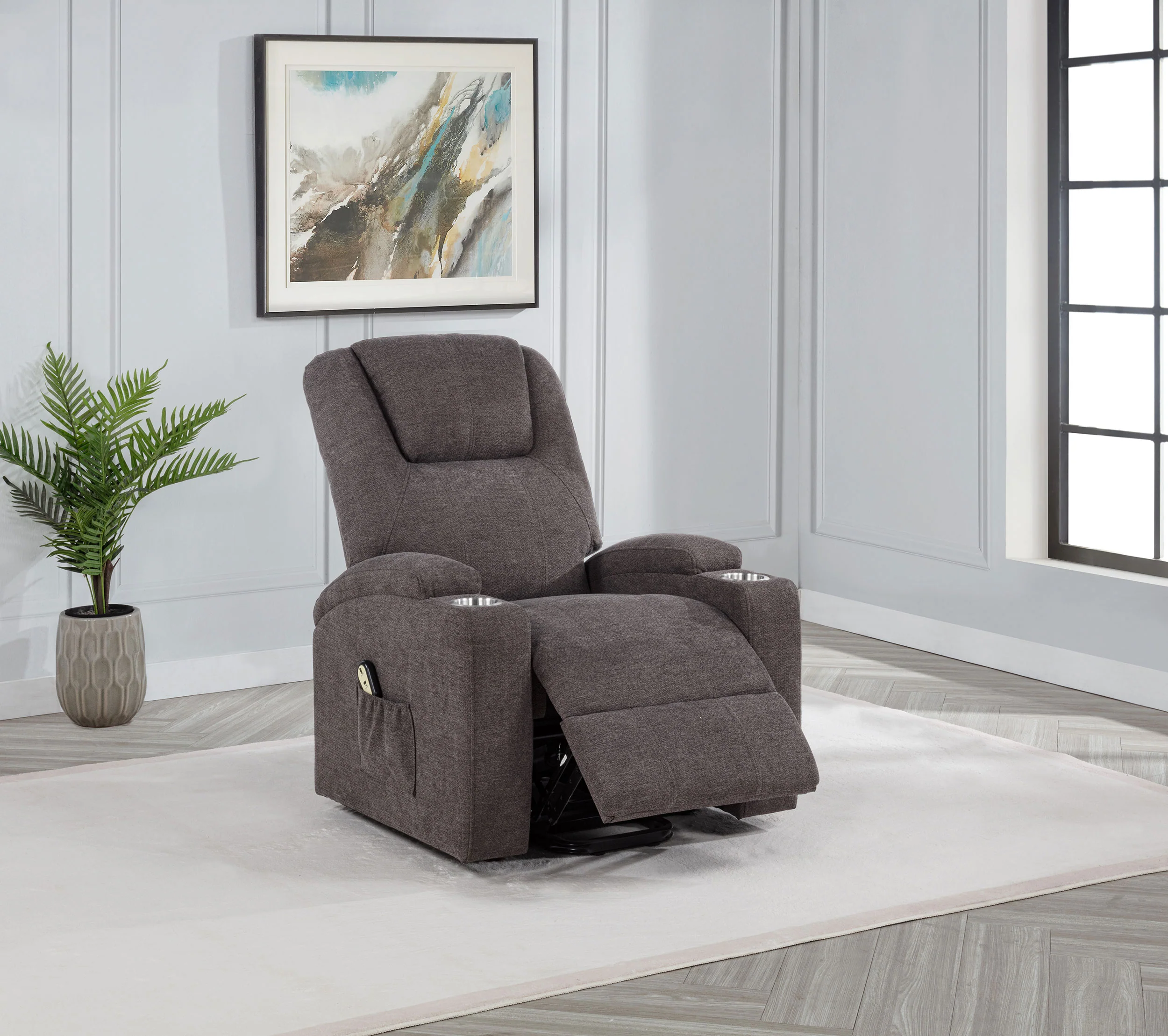 Louie Chenille Upholstered Power Lift Massage Chair Brown - Image 4