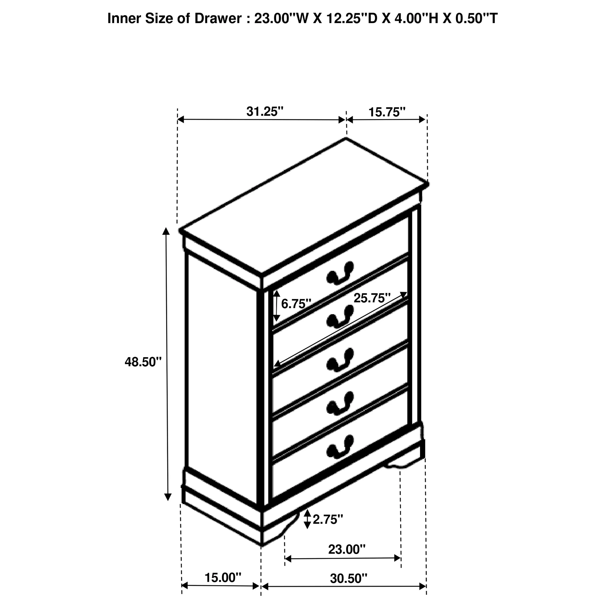 Louis Philippe 5-Drawer Bedroom Chest in White - Image 13