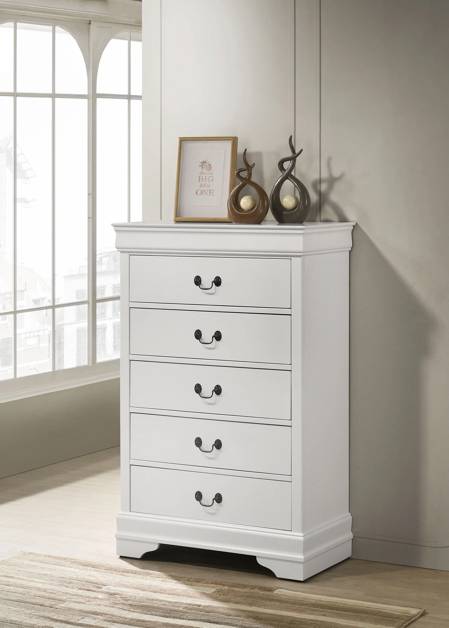 Louis Philippe 5-Drawer Bedroom Chest in White - Image 5