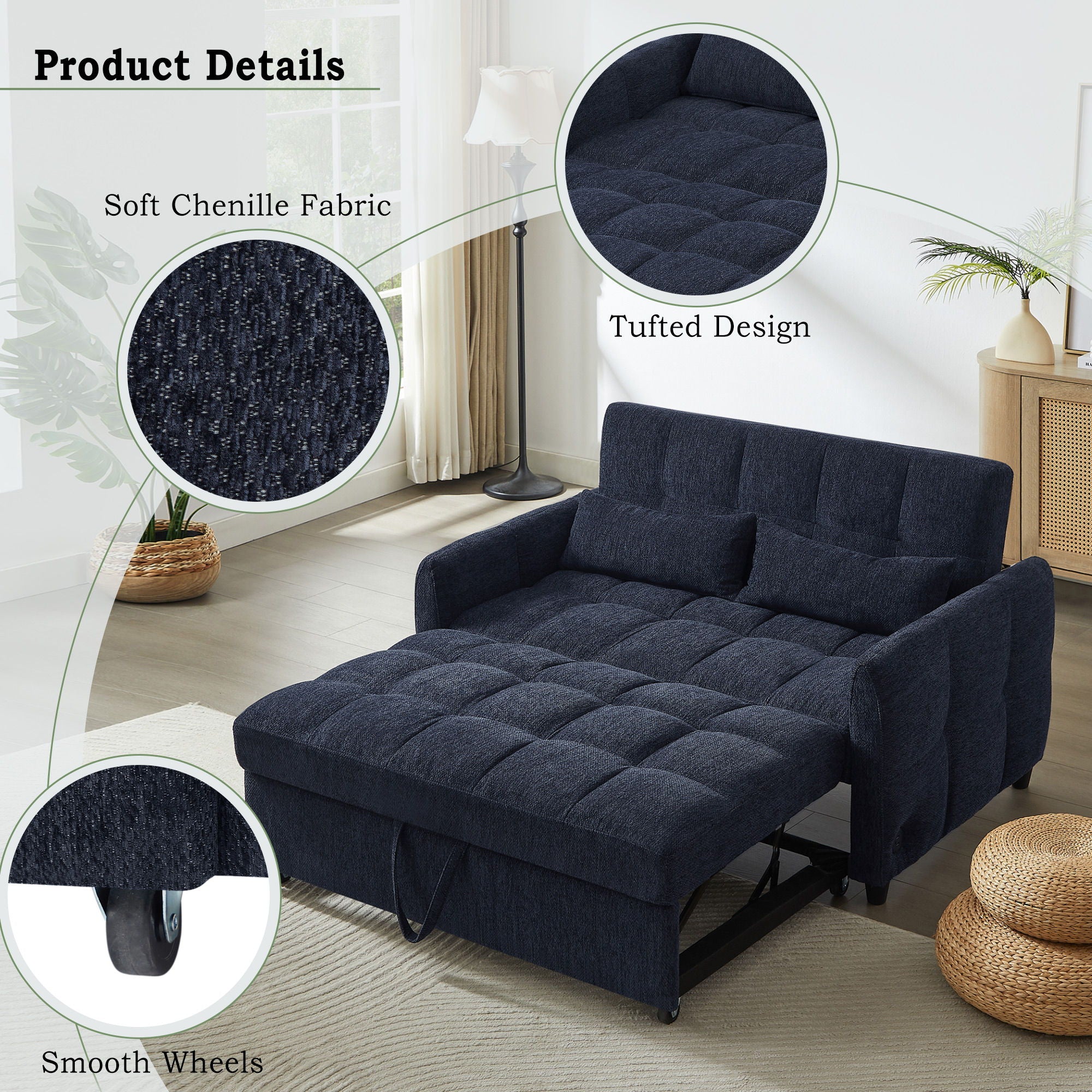 Loveseat Sofa Pull-Out Bed With Adjustable Backrest, 3 USB Ports And 2 Lumbar Pillows For Living Room - Image 21