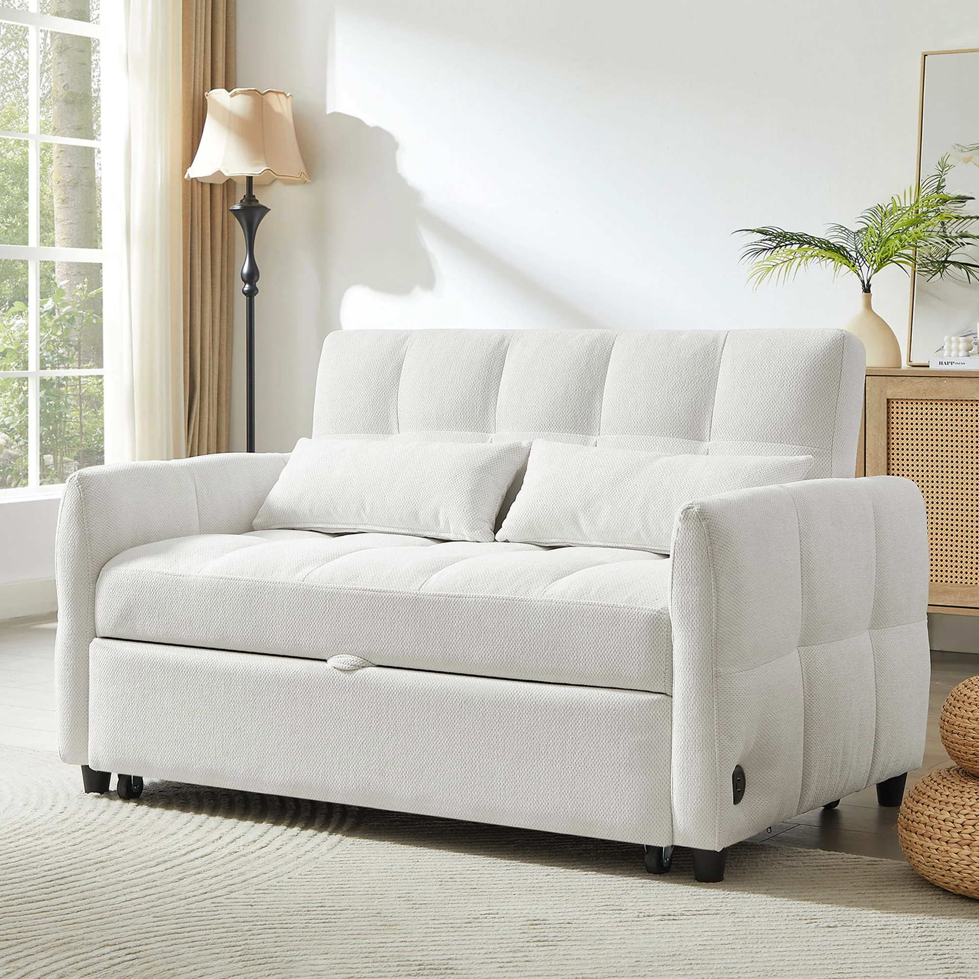 Loveseat Sofa Pull-Out Bed With Adjustable Backrest, 3 USB Ports And 2 Lumbar Pillows For Living Room - Image 24
