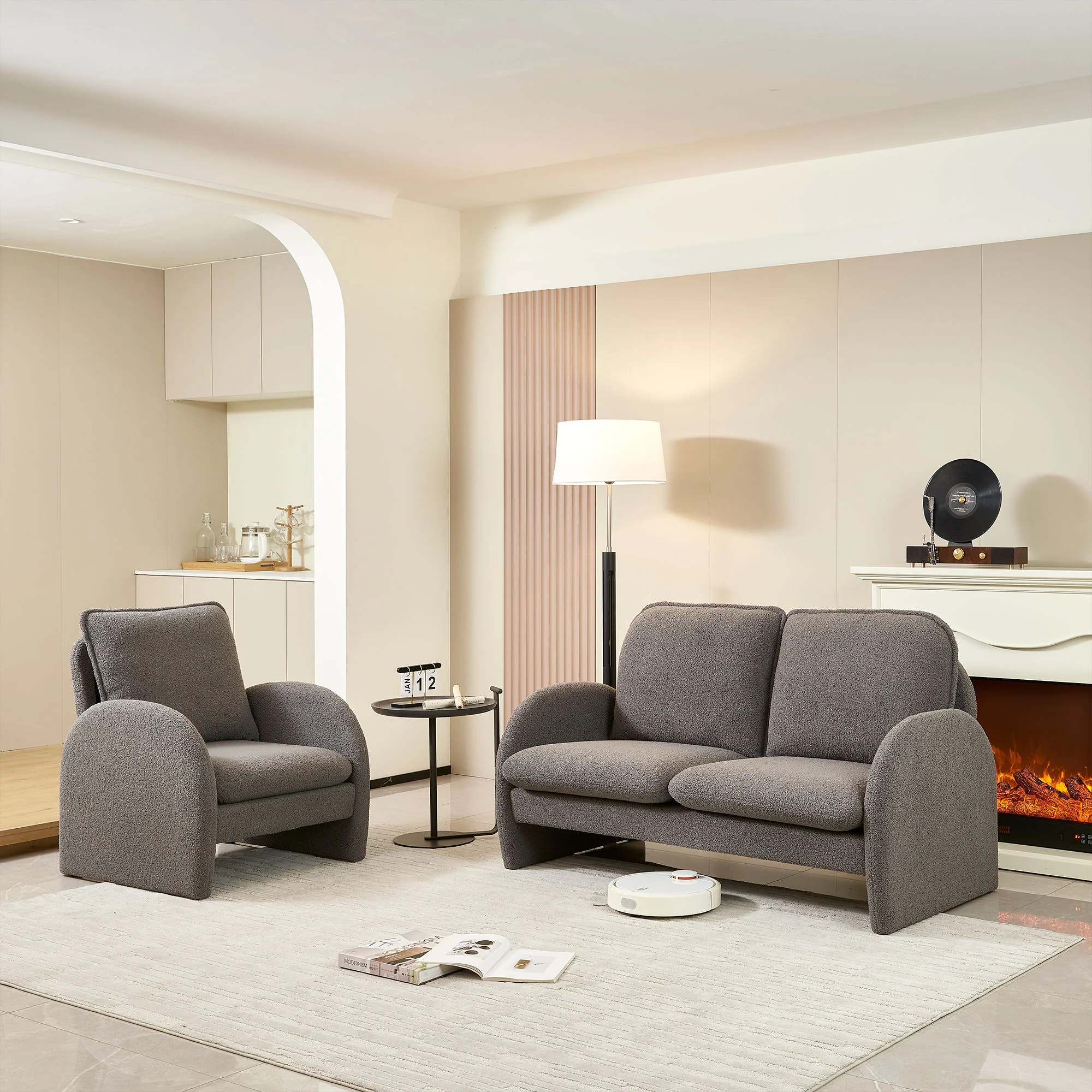 Loveseat Sofa Small Couch For Living Room, Sherpa Fabric Upholstered Loveseat Sofa Couch, Small Loveseat Sofa For Apartment, Bedroom - Image 11