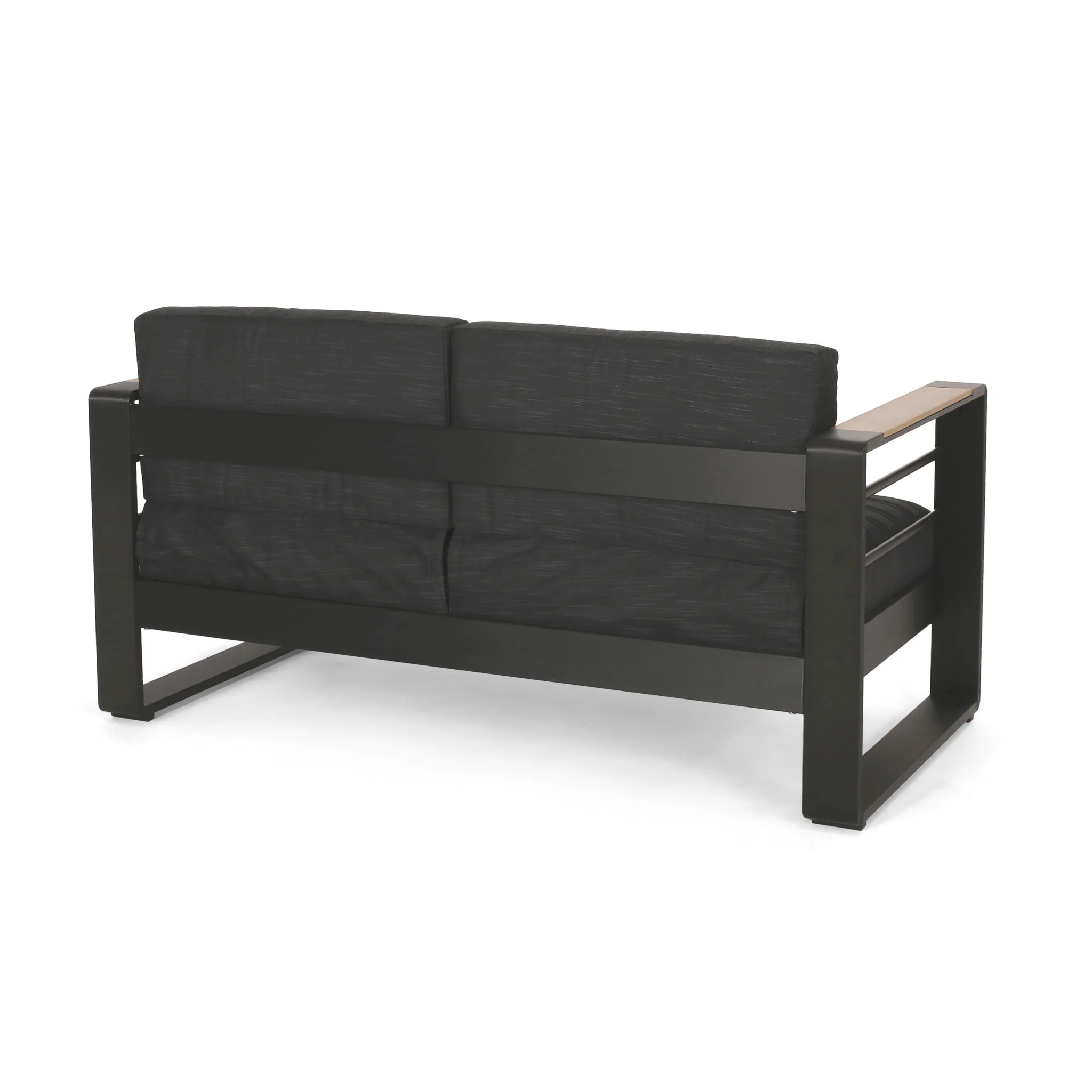 Loveseat With Slat Paneling And Aluminum Frame - Black - Image 3