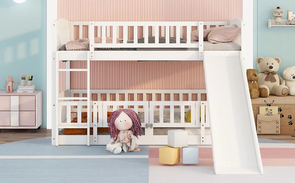 Low Bunk Bed With Slide, Fence And Ladder - Image 29