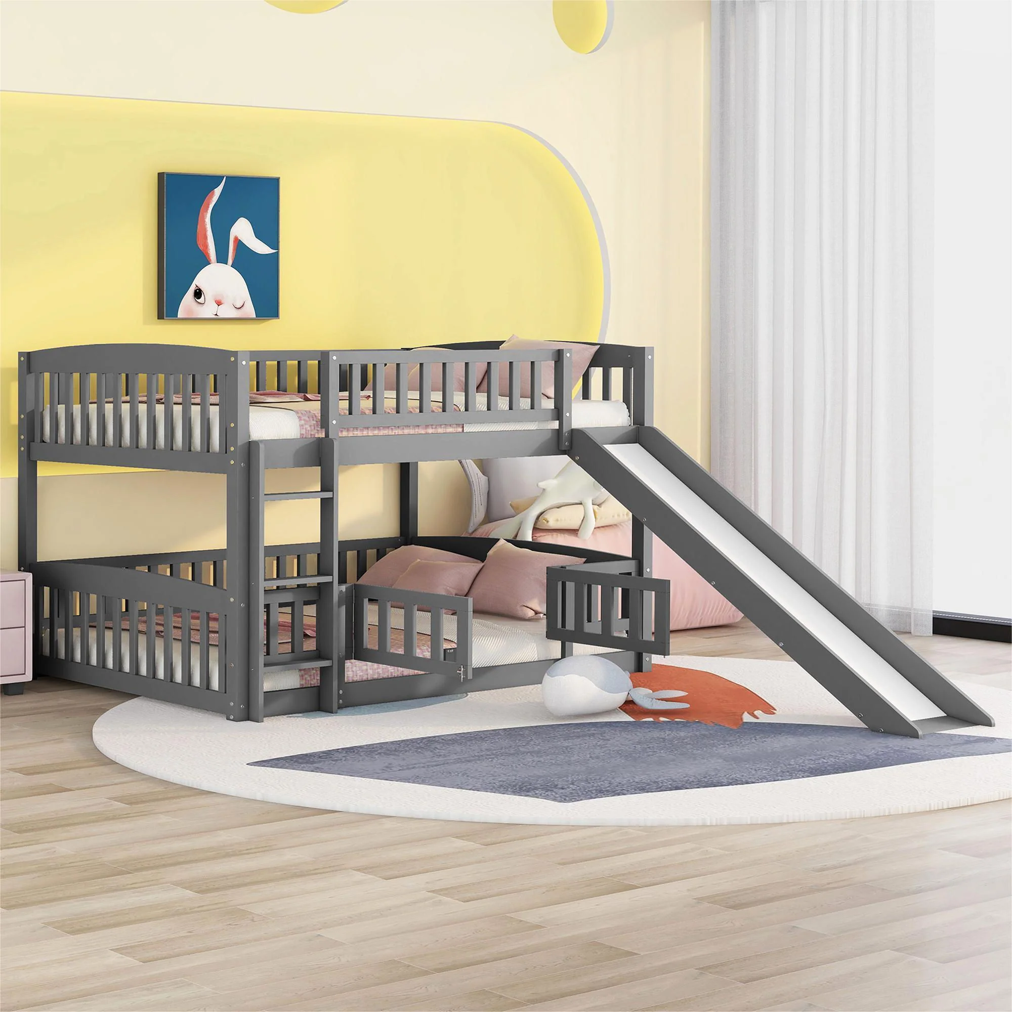 Low Bunk Bed With Slide, Fence And Ladder - Image 3