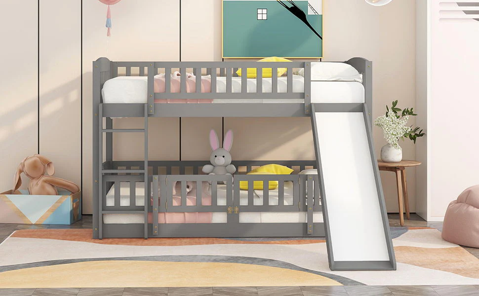 Low Bunk Bed With Slide, Fence And Ladder - Image 46