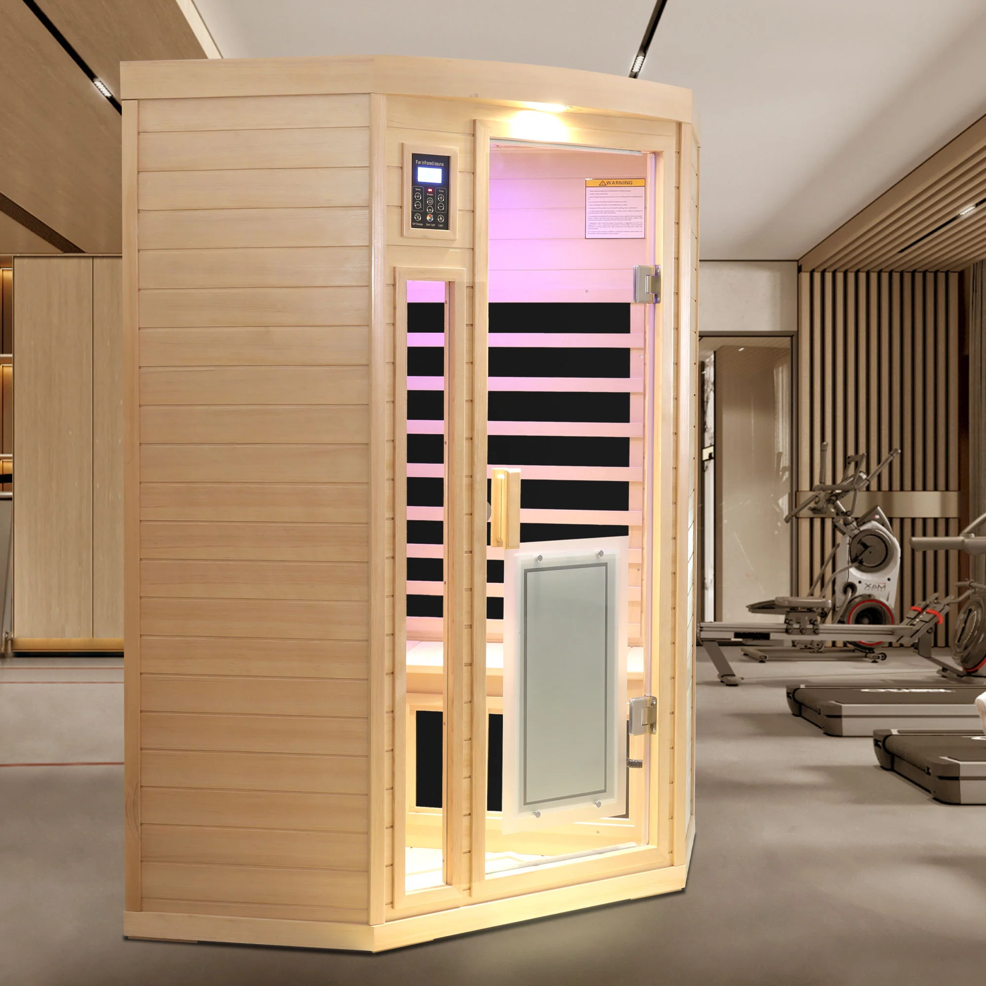 Low Emf Front Door With Heating Panel 2 Persons Hemlock Far Infrared Corner Indoor Sauna Room - Natural - Image 8